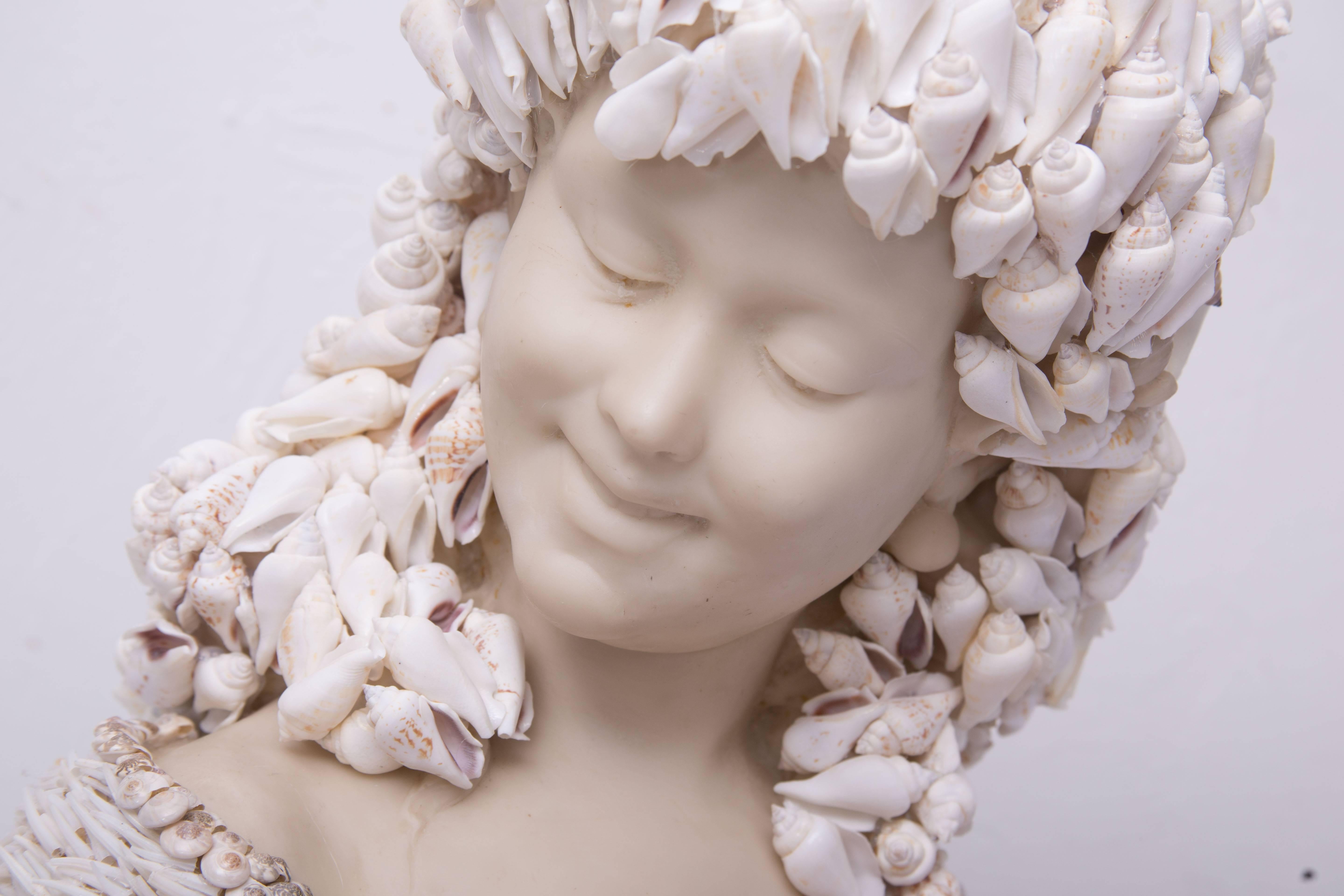 Shell-Encrusted Composition Bust In Excellent Condition In WEST PALM BEACH, FL