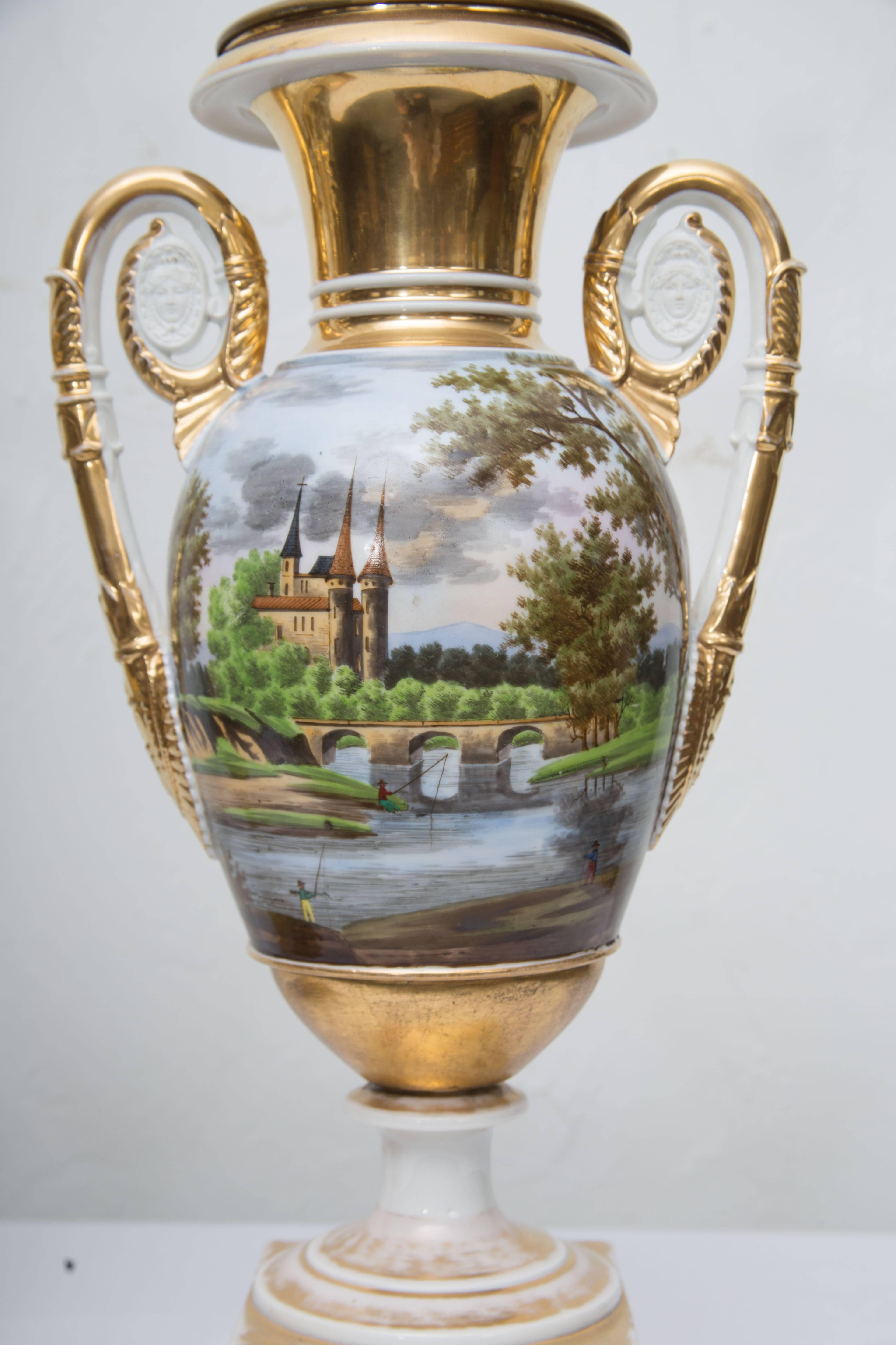 Glazed Pair of 19th Century Old Paris Lamps