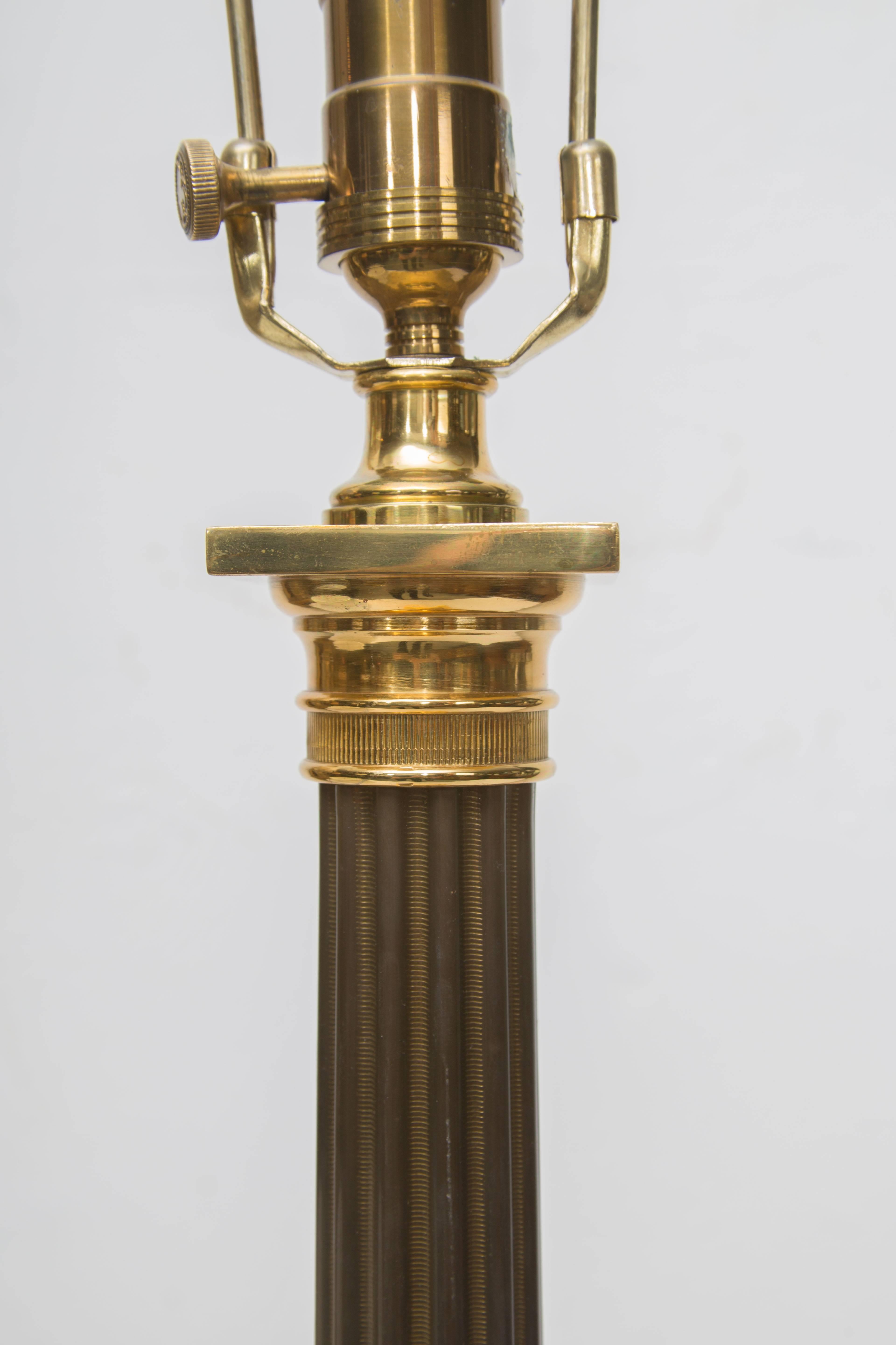 Other Pair of Steele and Brass Column Shaped Table Lamps