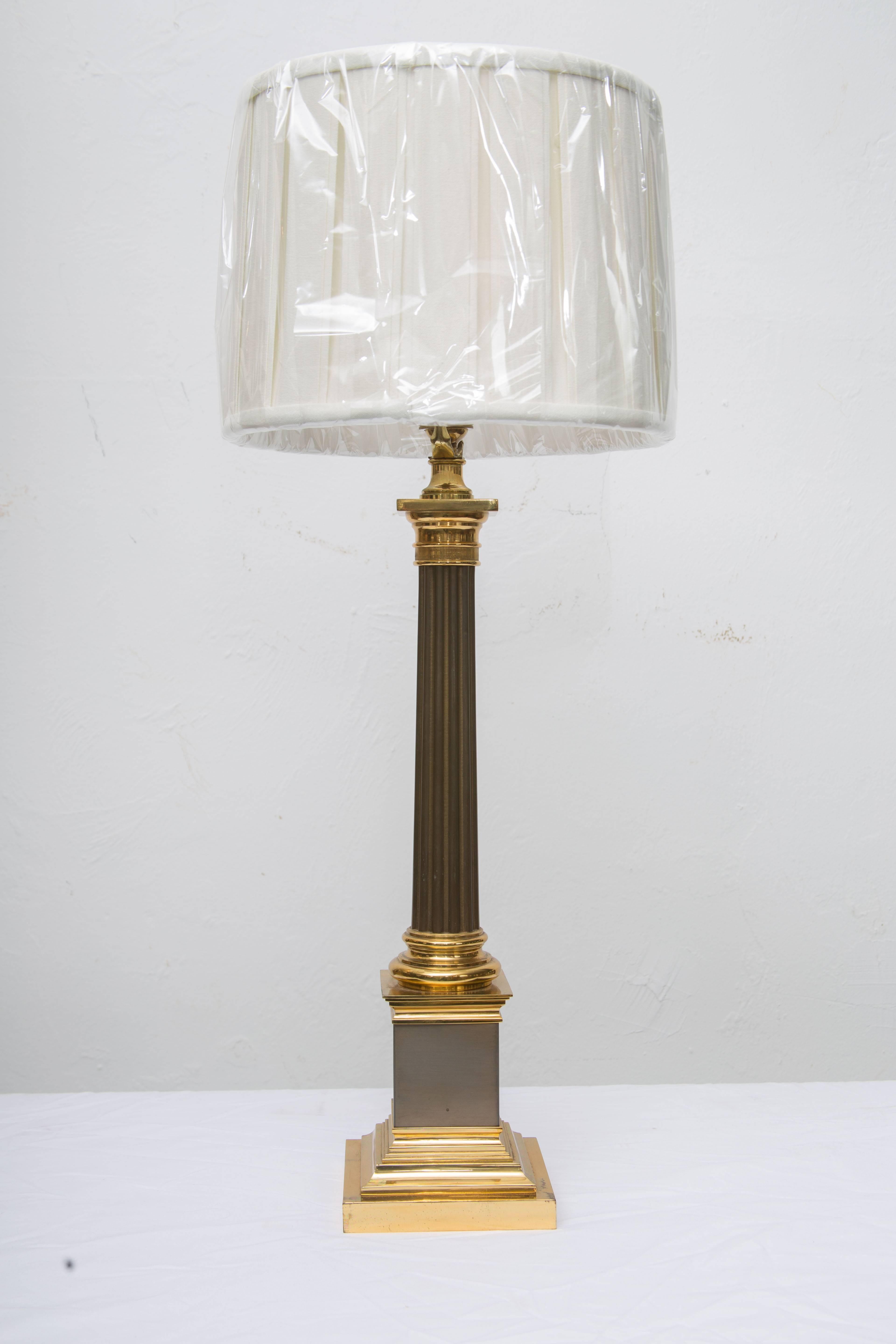 Hand-Crafted Pair of Steele and Brass Column Shaped Table Lamps