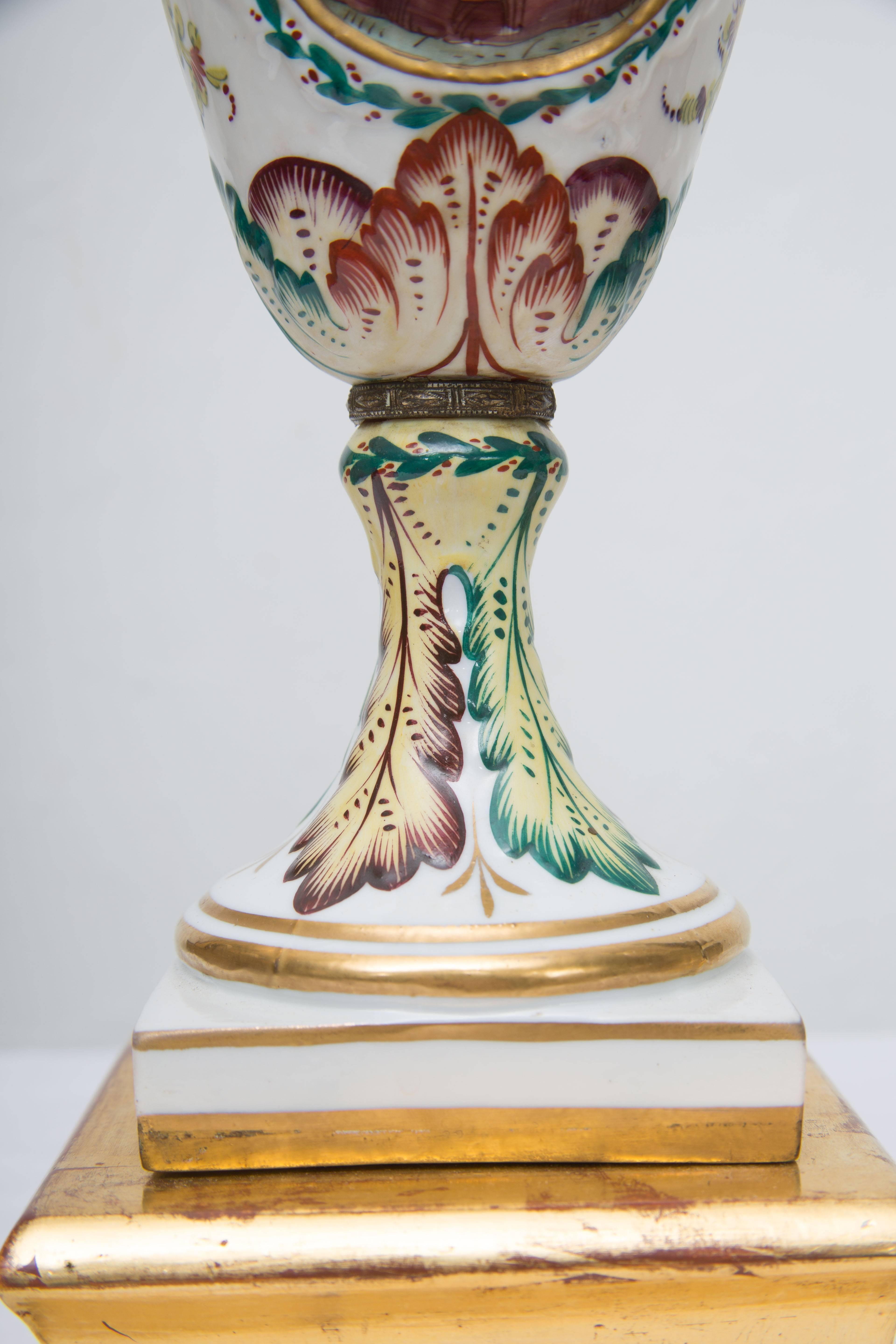 Hand-Painted 19th Century Pair of Italian Porcelain Capodimonte Vases as Table Lamps For Sale