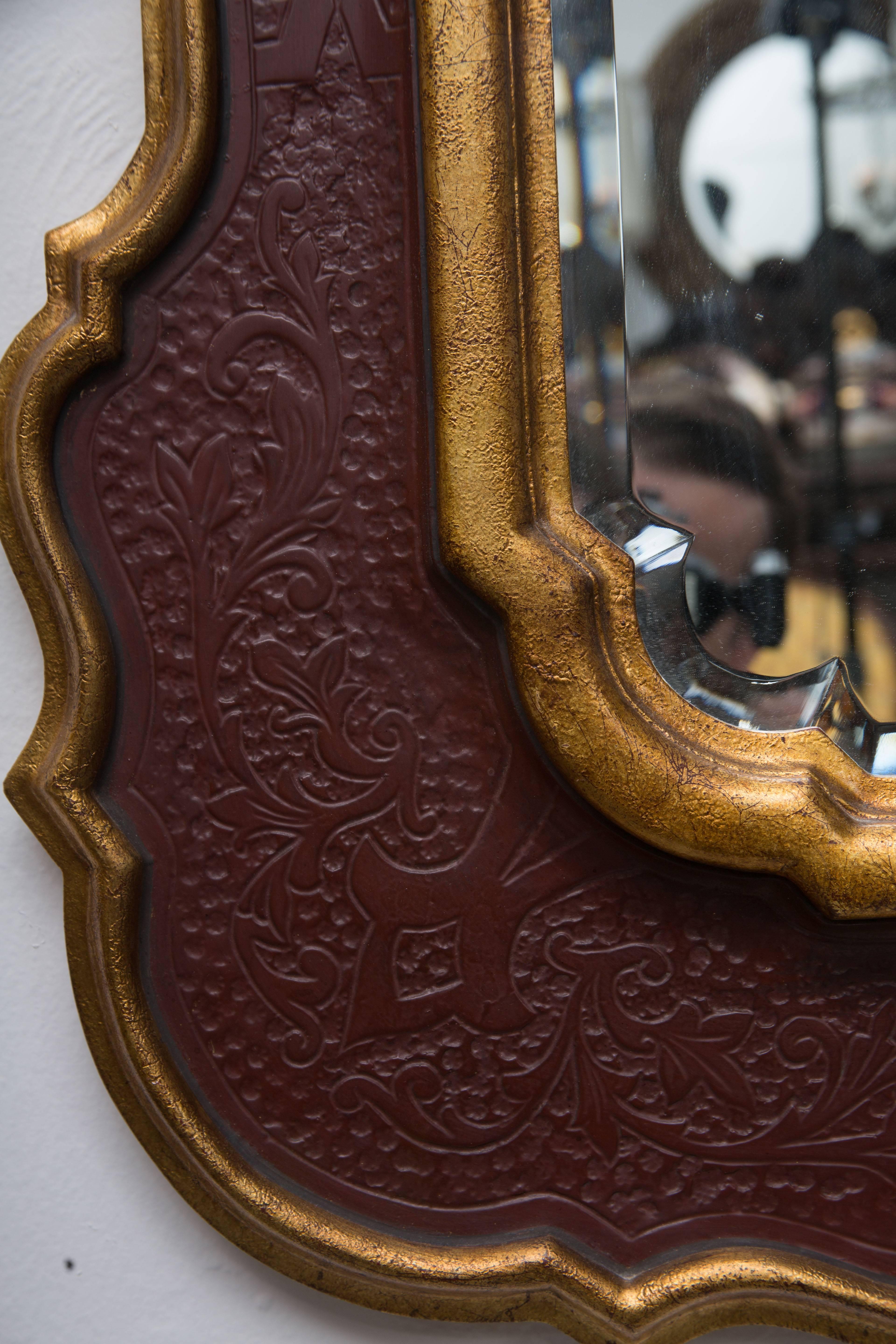 Other Unique Gilt and Cordovan Painted Mirror, 20th Century