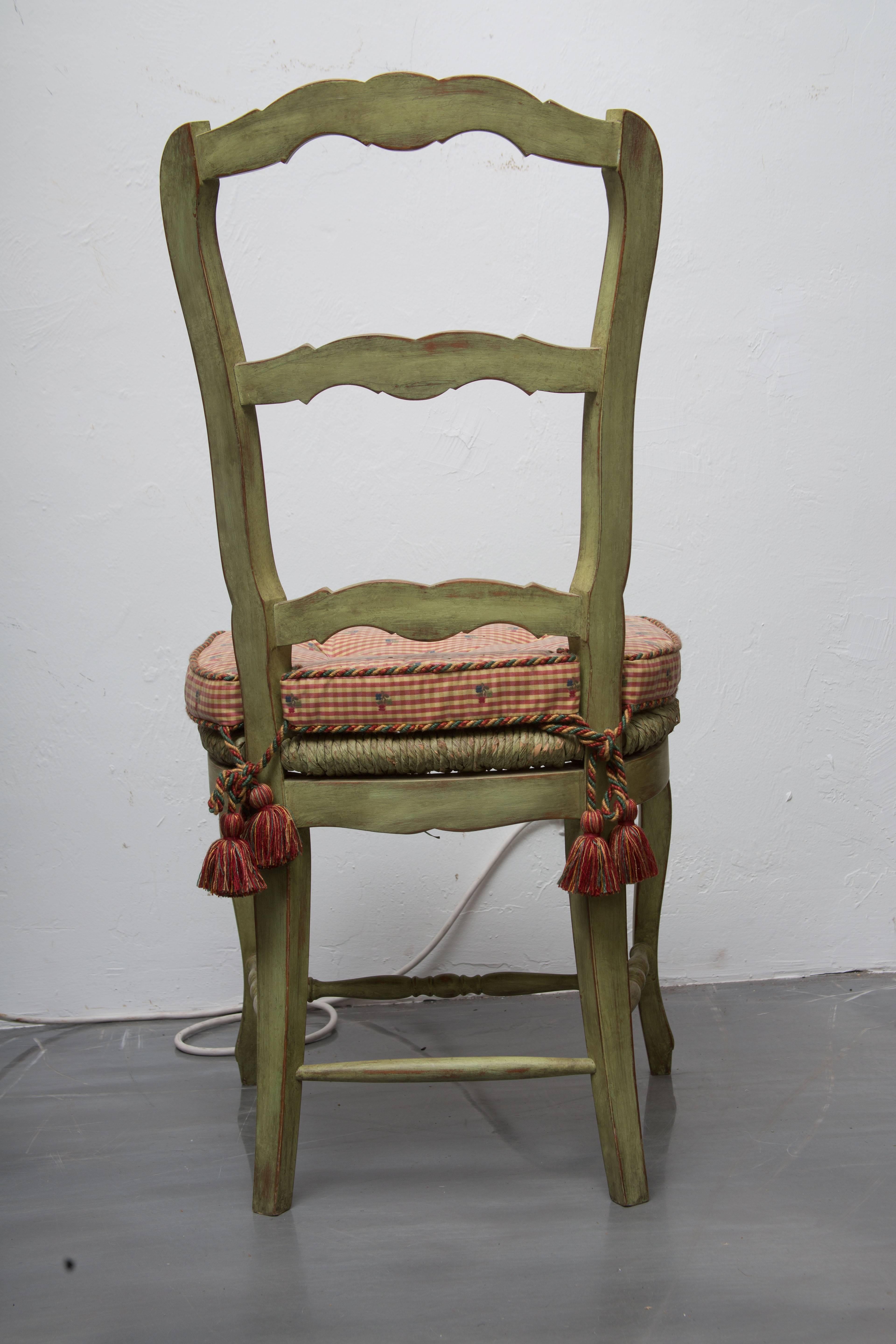 Pair of Green-Painted Oak Louis XV Style Side Chairs In Good Condition In WEST PALM BEACH, FL