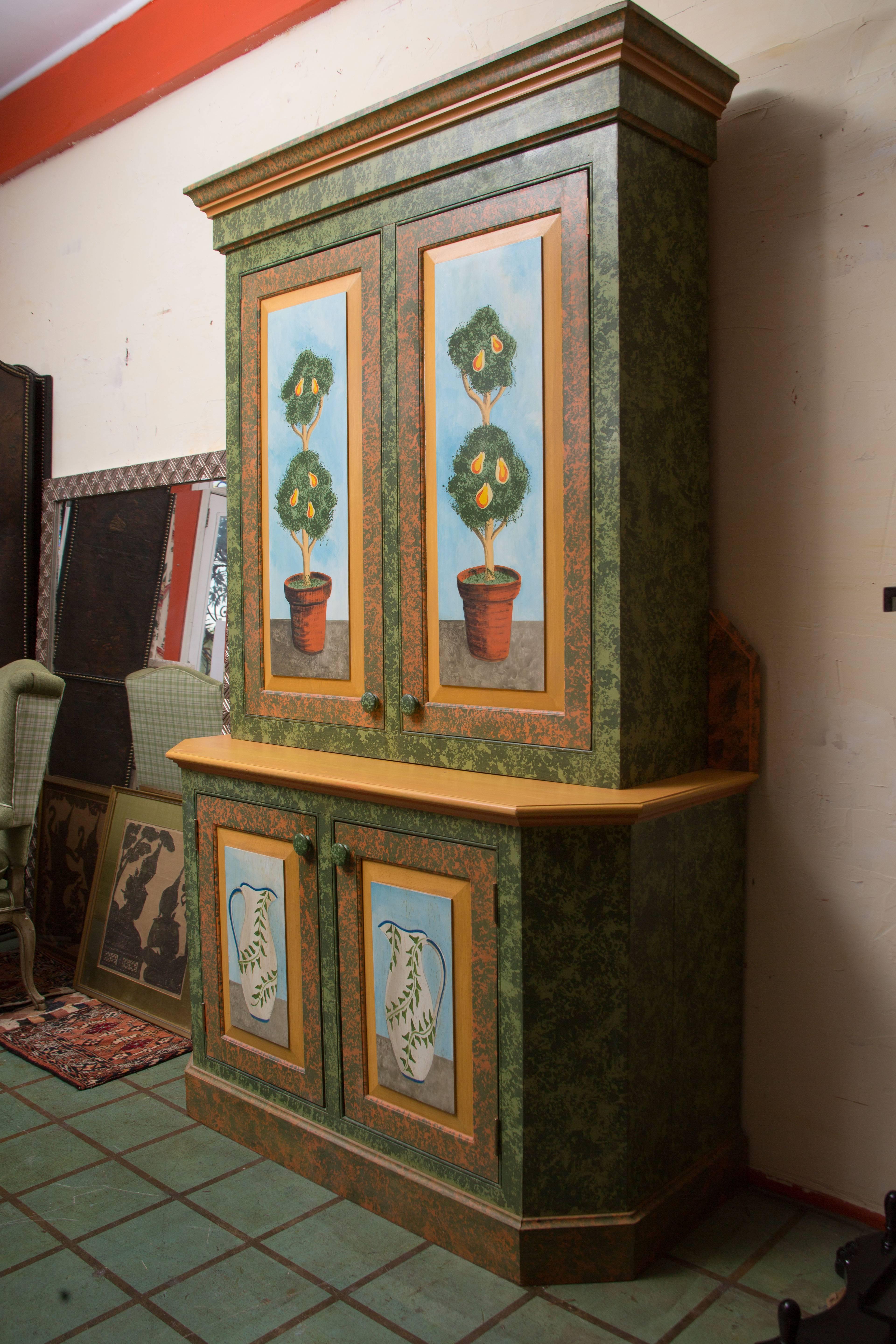 Whimsical Hand-Painted Solarium or Garden Room Cabinet In Good Condition For Sale In WEST PALM BEACH, FL