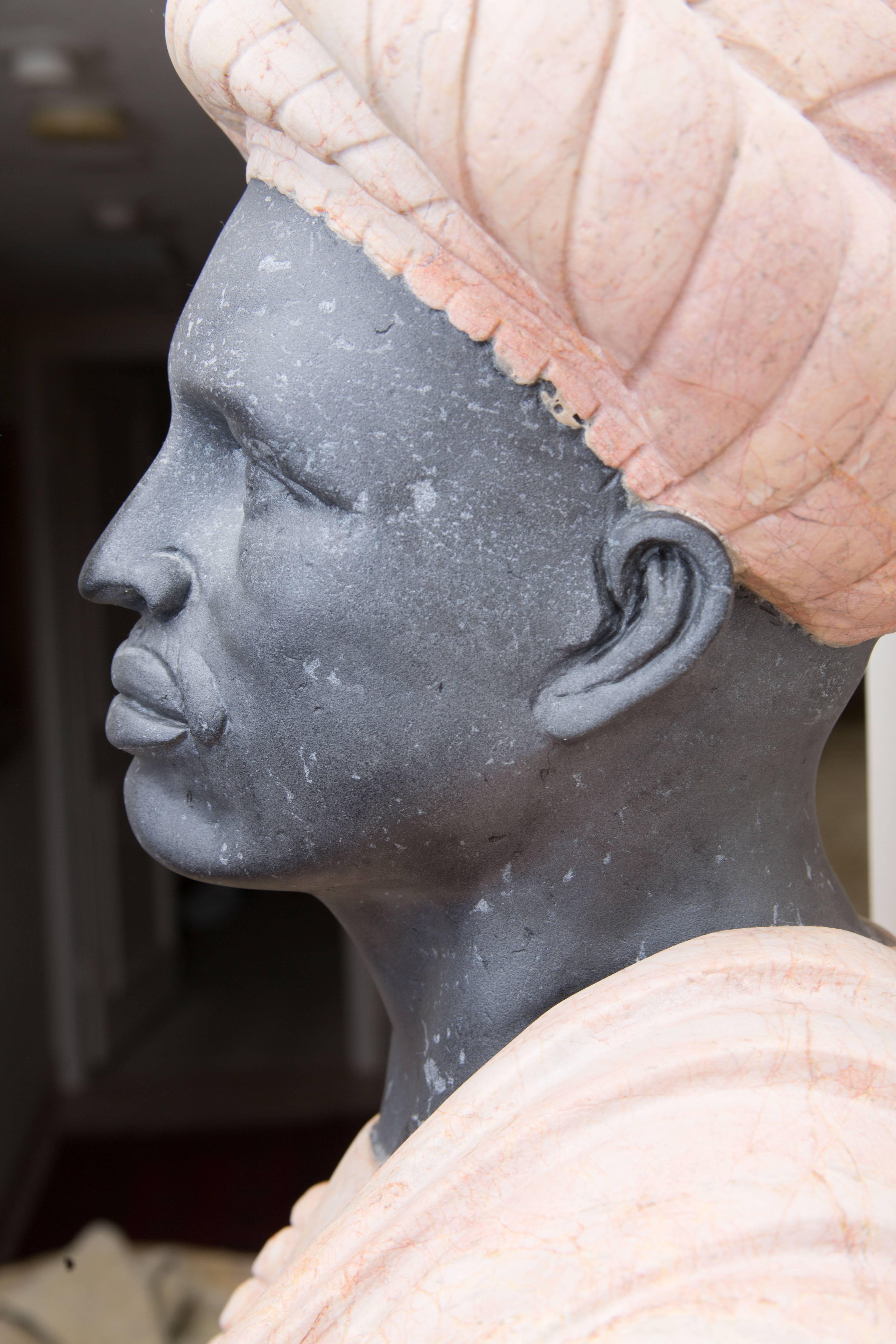 Marble Bust of Moor In Good Condition In WEST PALM BEACH, FL