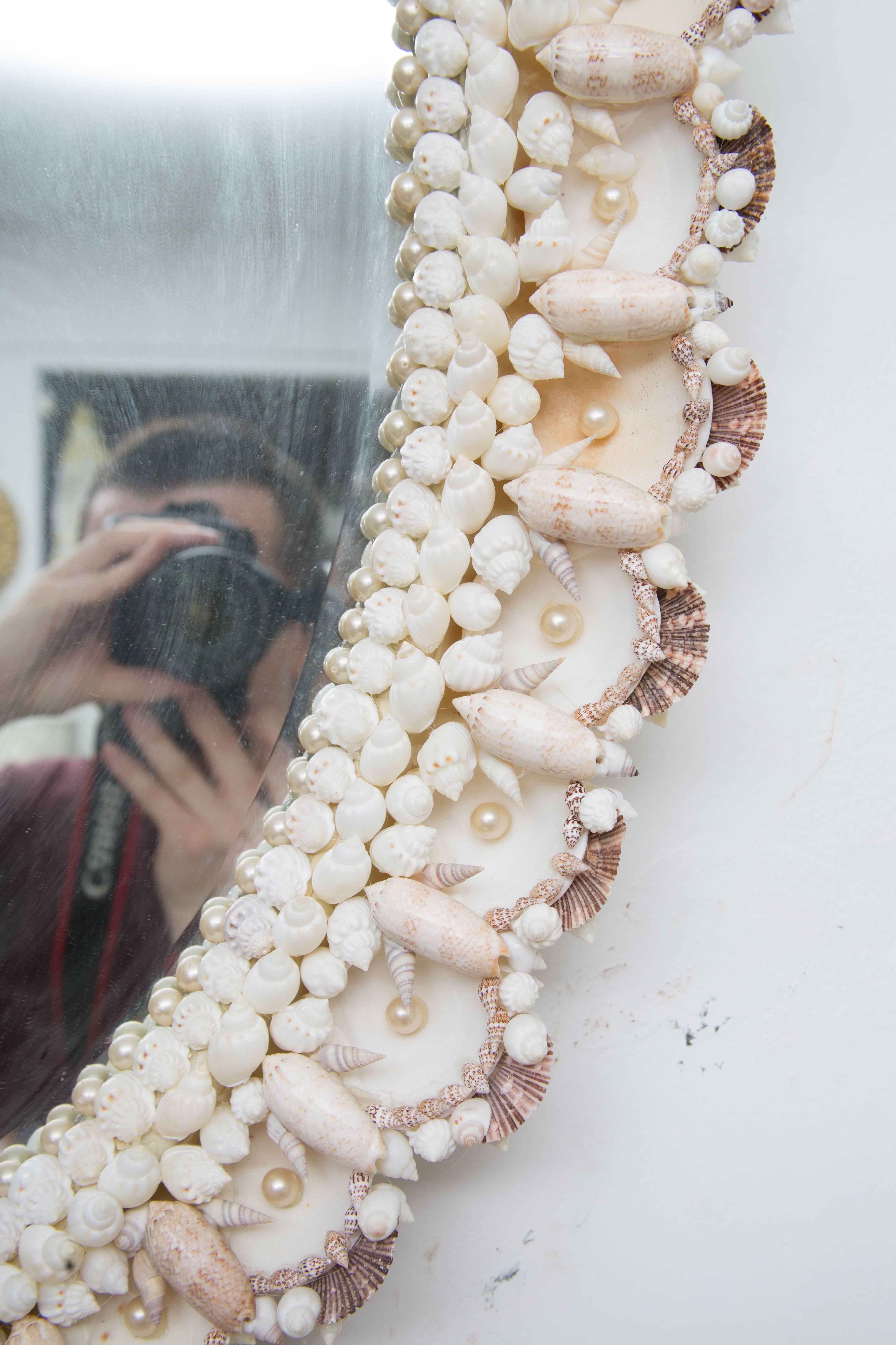 American Custom Oval Mirror with Shell-Encrusted Frame