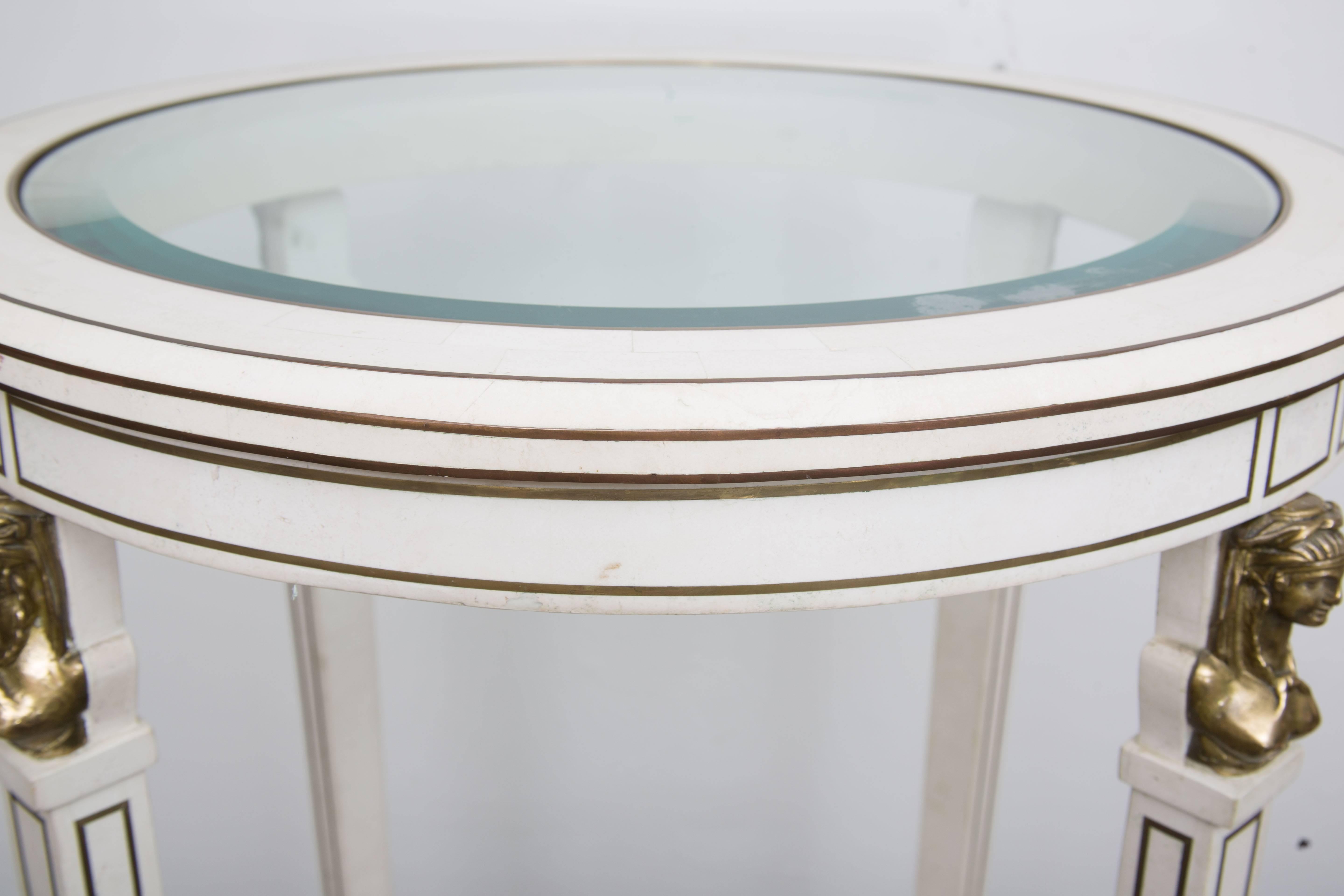 American Empire Style Circular Side Table with Glass Inset Top