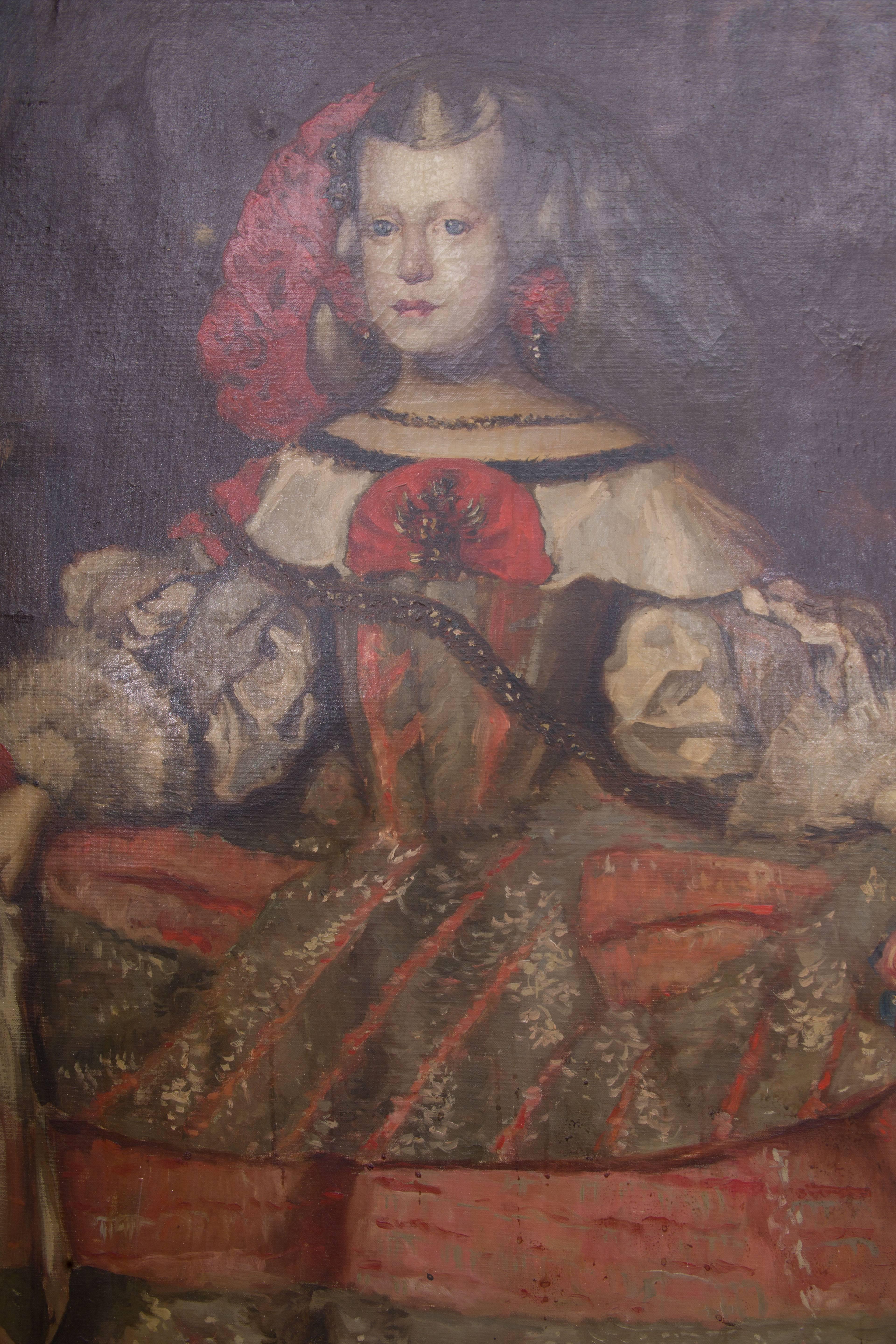 Painted 19th Century Painting of Spanish Infanta after Diego Velázquez