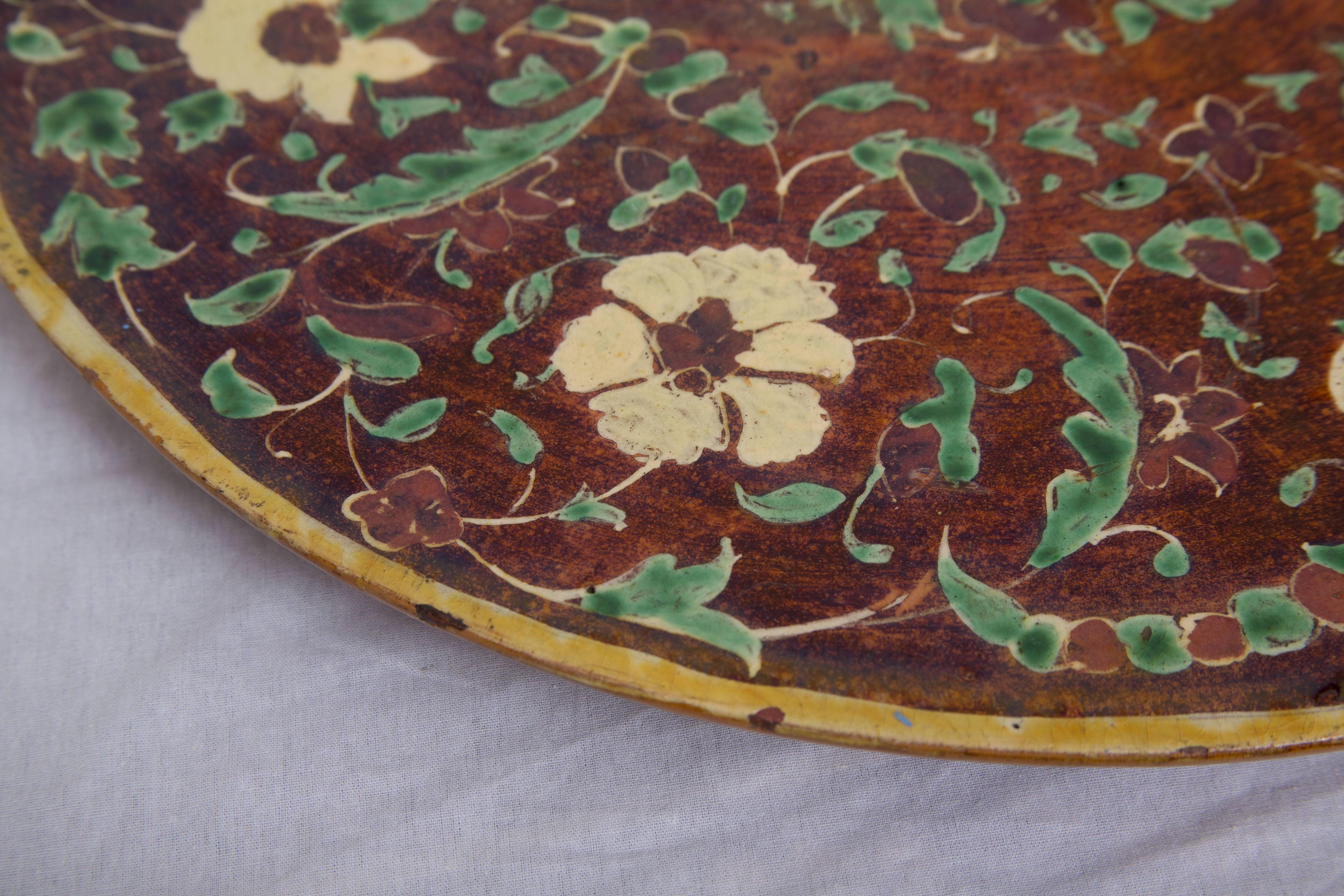 19th Century Italian Painted and Glazed Terra Cotta Charger For Sale
