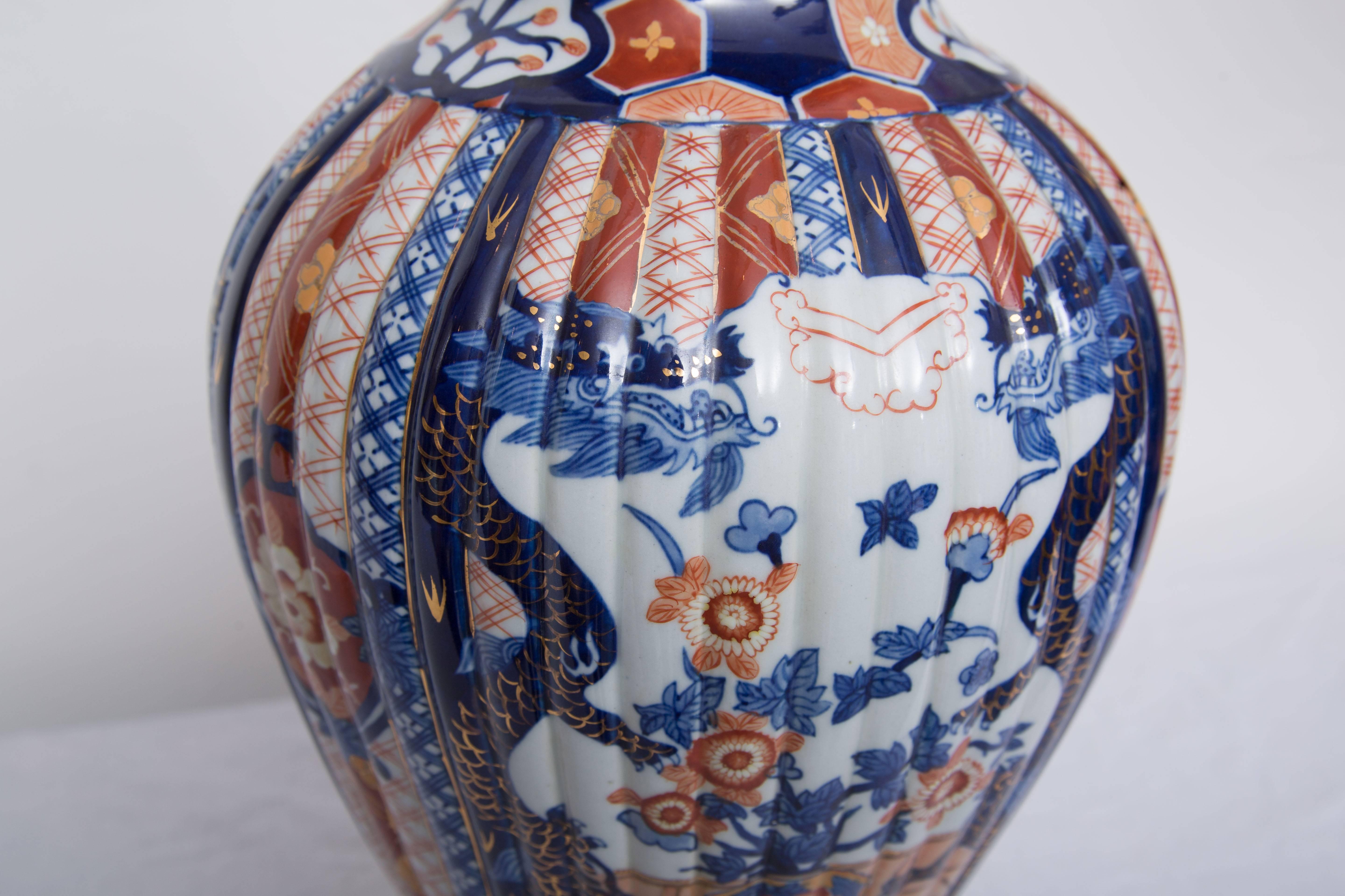 Other Imari Vase as Lamp with Giltwood Cap and Base
