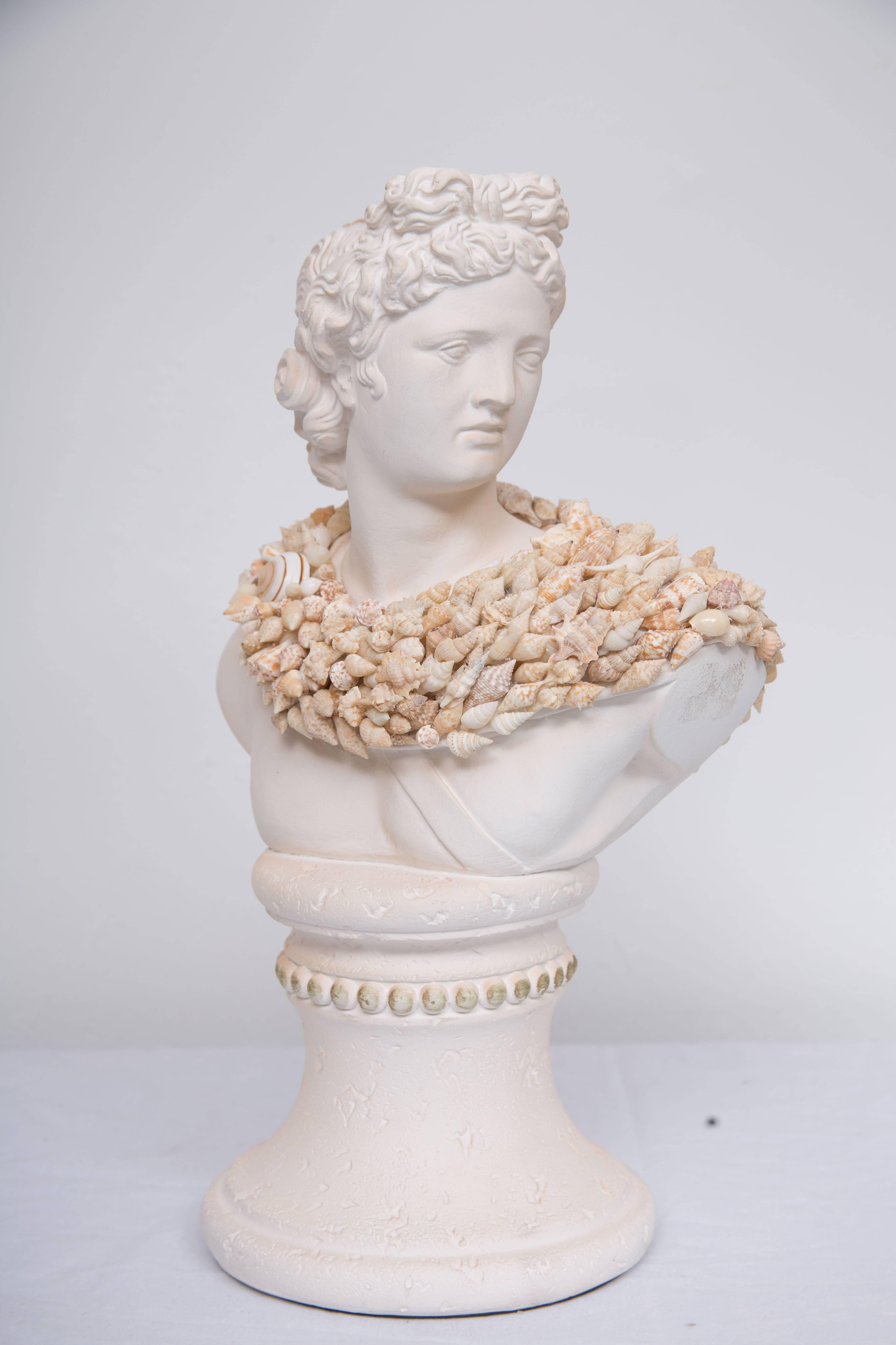 Neoclassical Shell Encrusted Composition Bust For Sale
