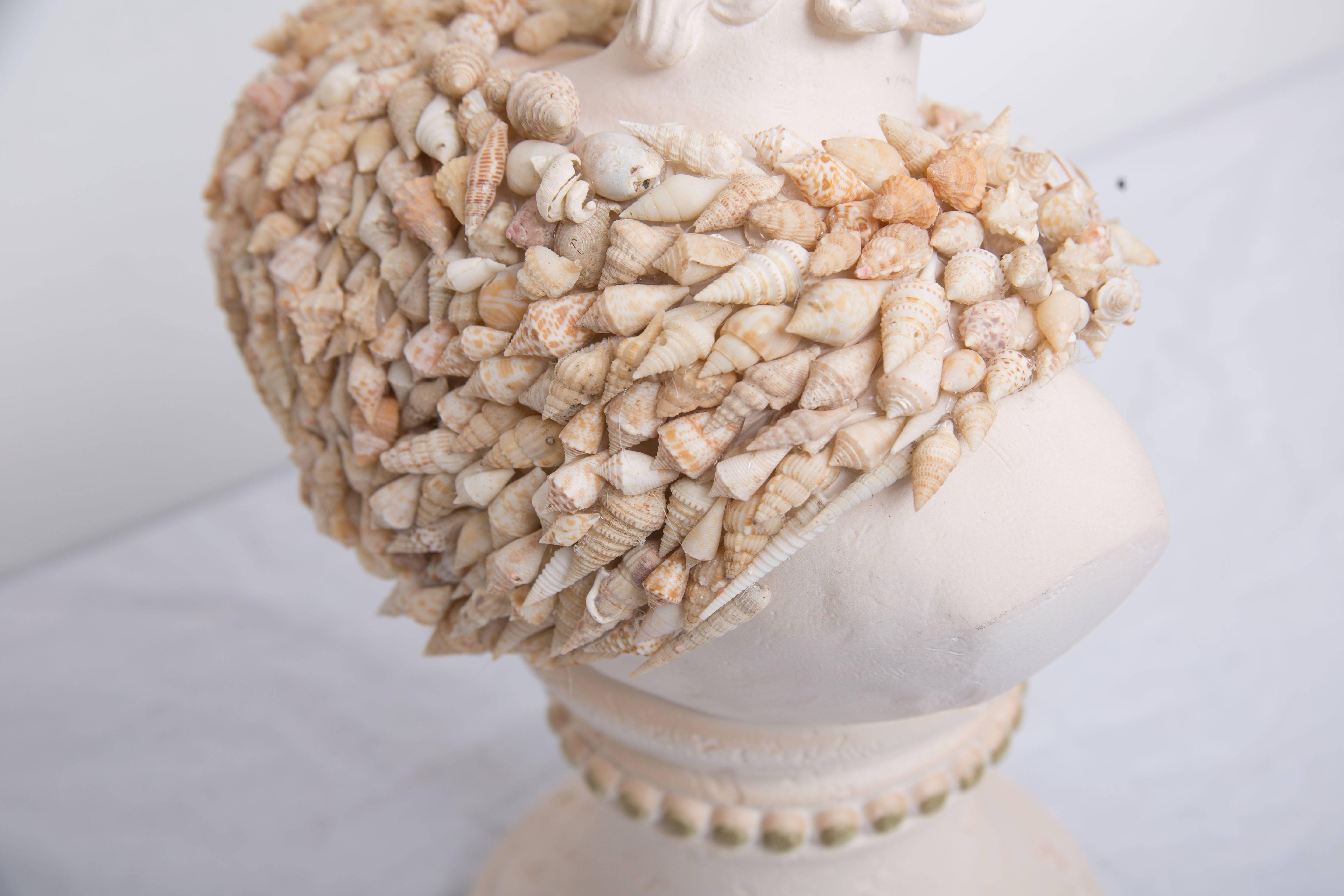 Shell Encrusted Composition Bust In Good Condition For Sale In WEST PALM BEACH, FL
