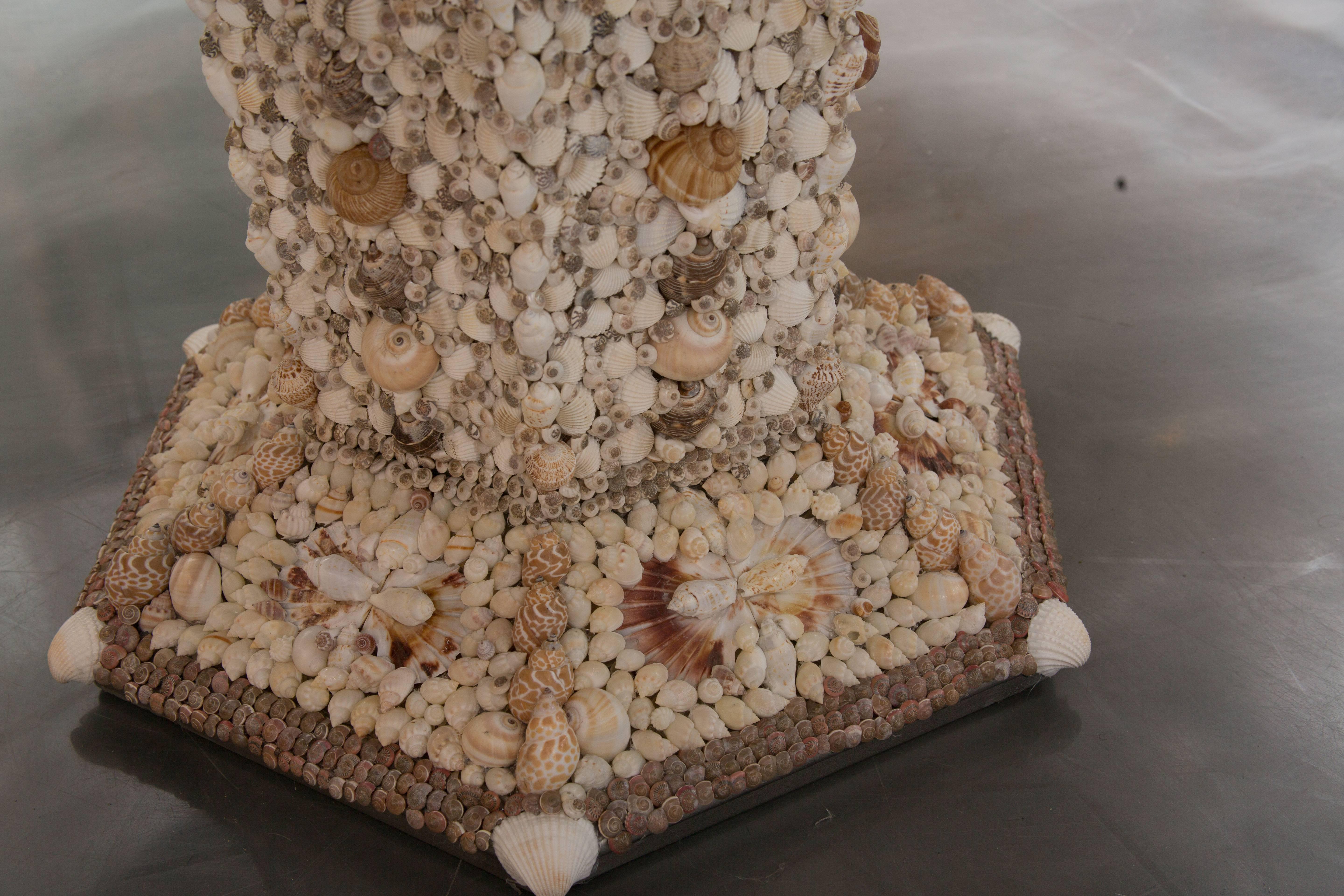 Shell Encrusted Centre Table with Travertine Top In Good Condition In WEST PALM BEACH, FL
