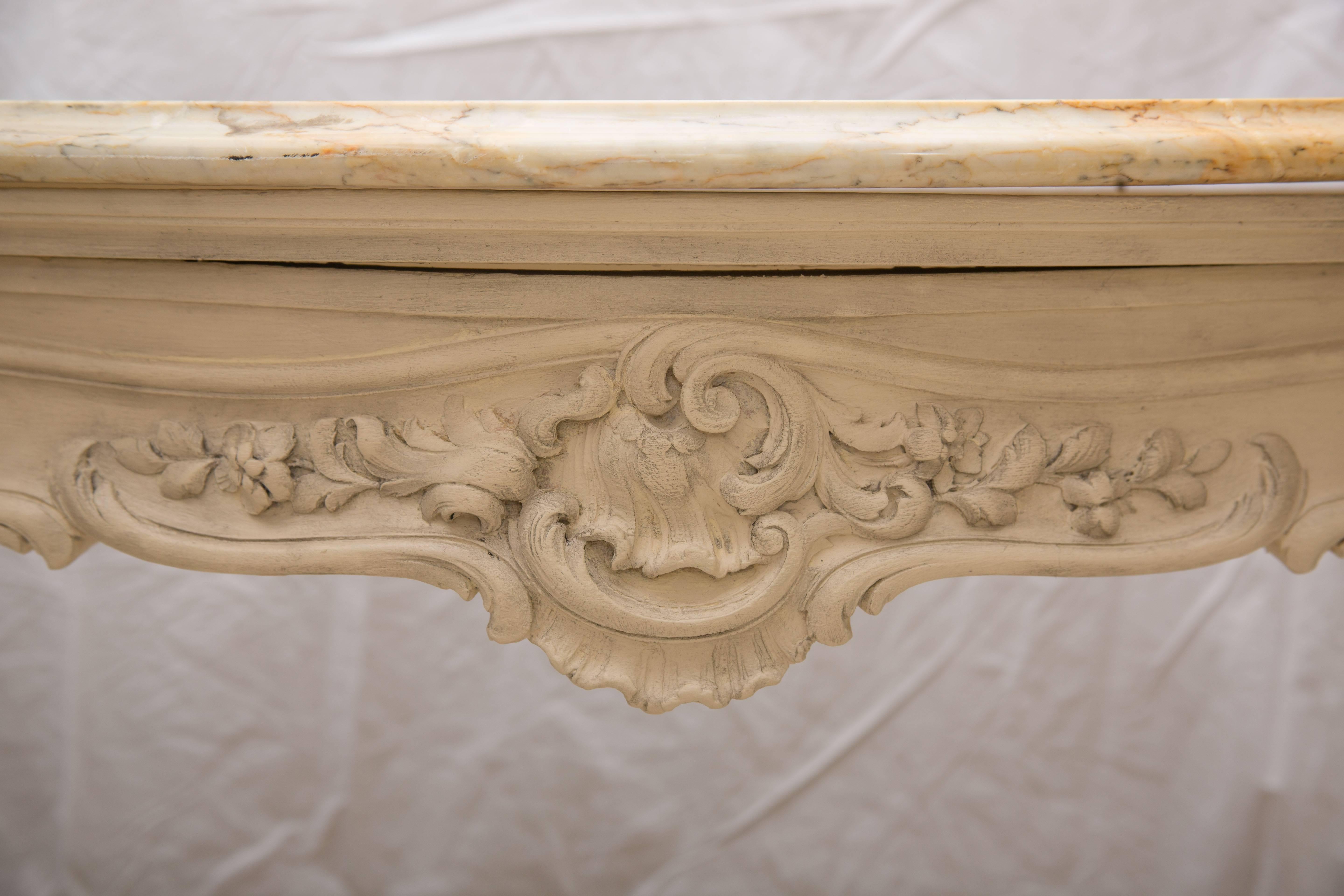 Italian Pair of 19th Century Cream-Painted Beechwood Console with Siena Marble Tops