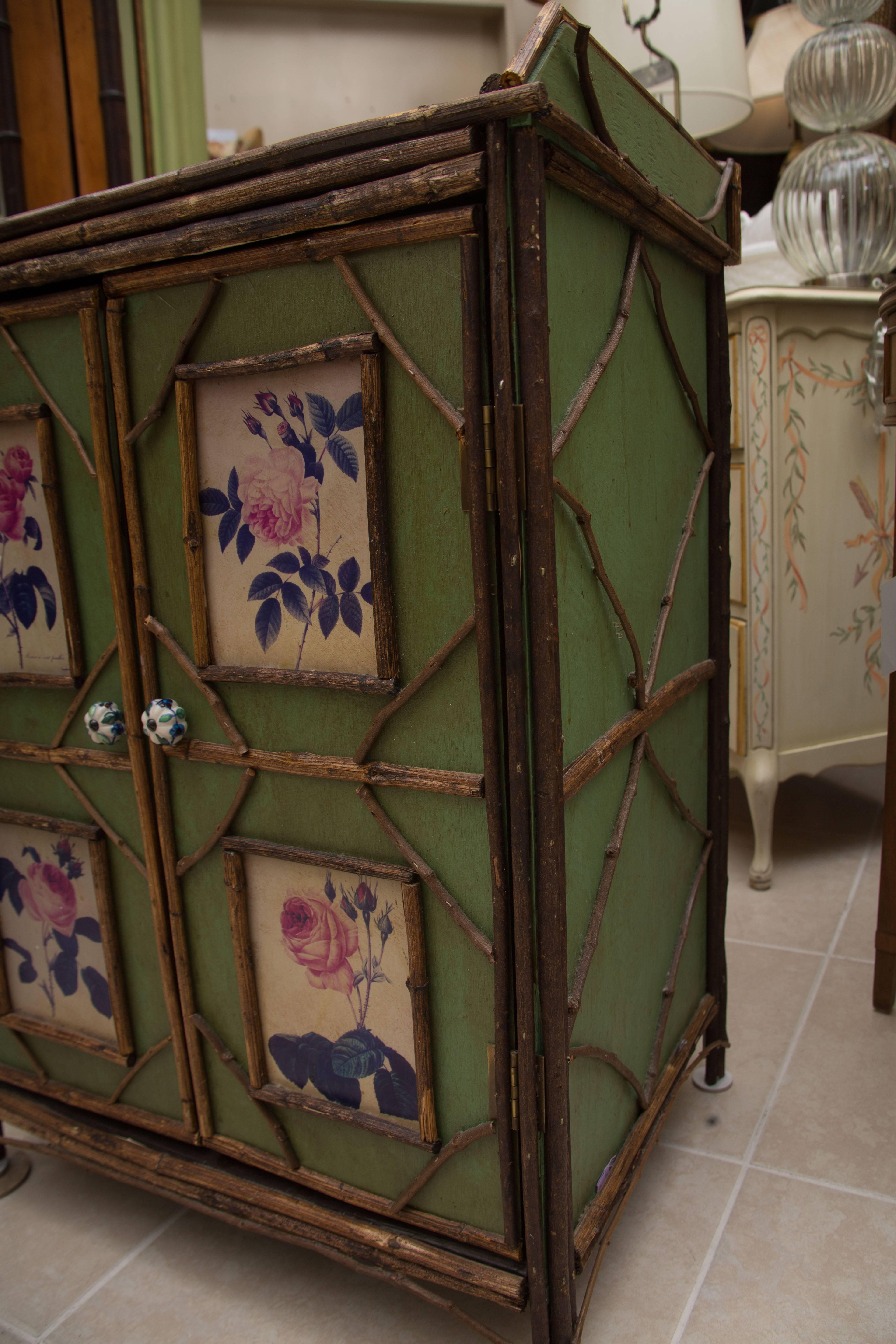 Early 20th Century 19th Century Green Painted Cottage Cabinet