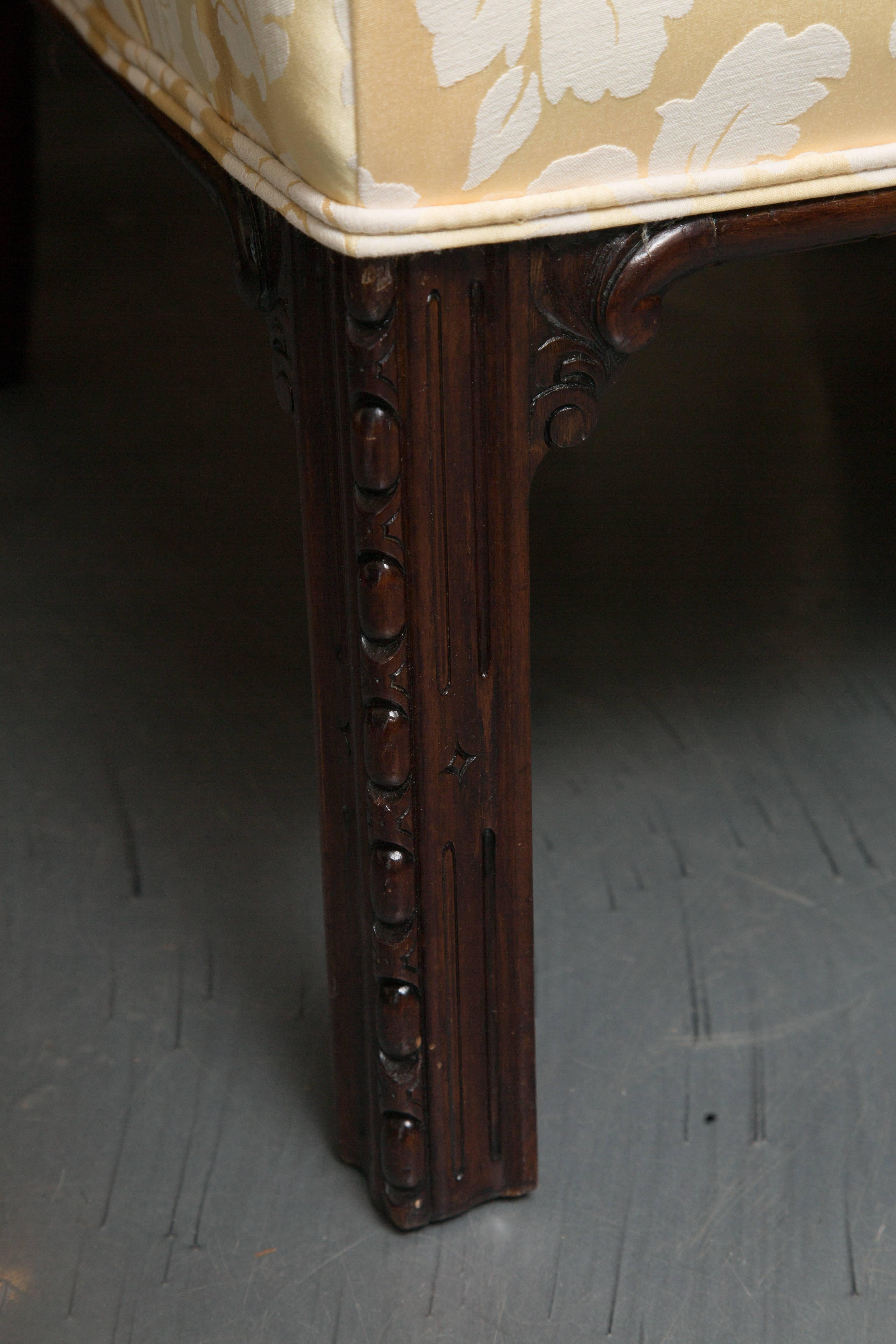 Hand-Carved English Mahogany Upholstered Library Chairs