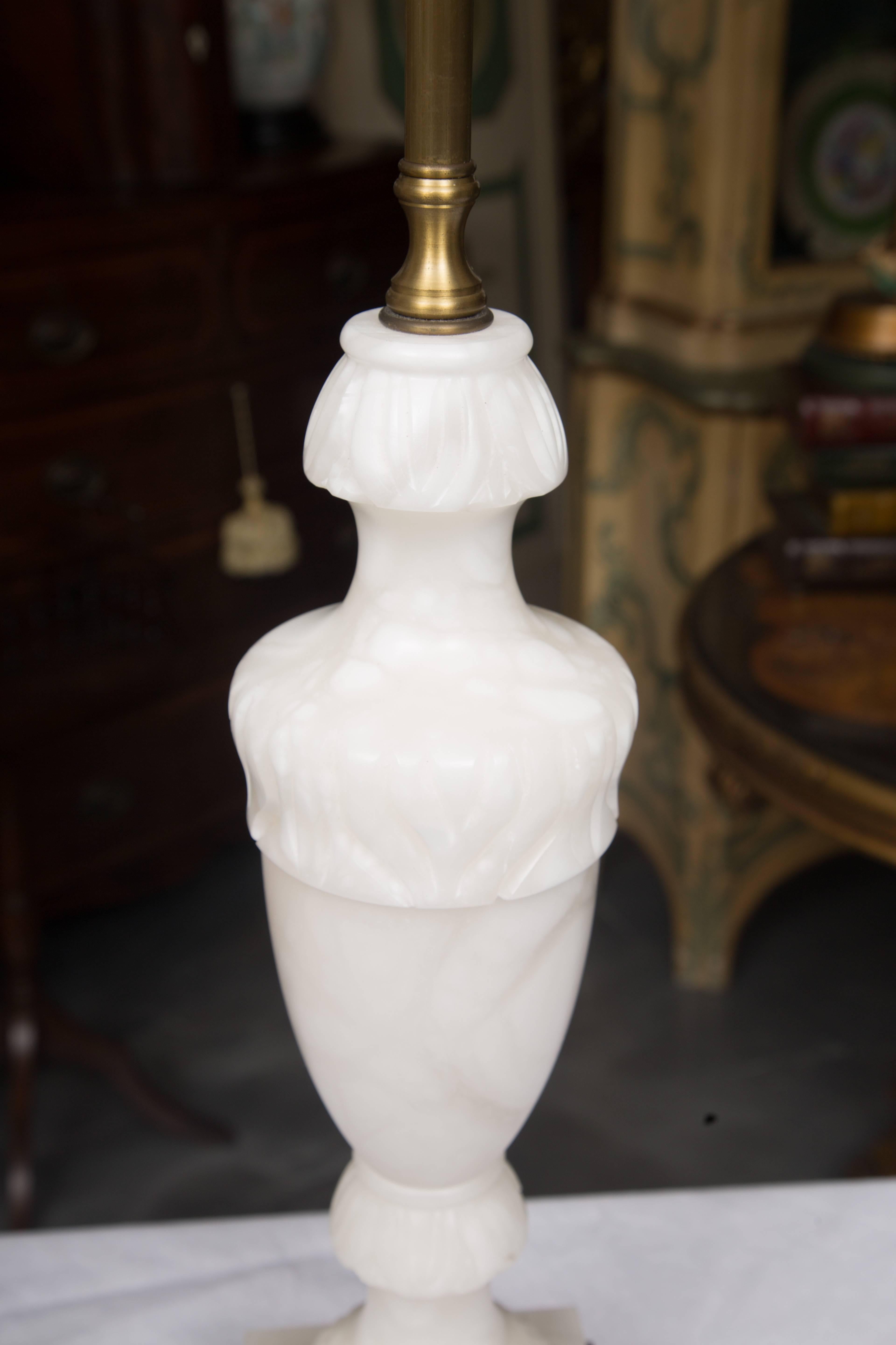 Neoclassical Pair of White Marble Lamps