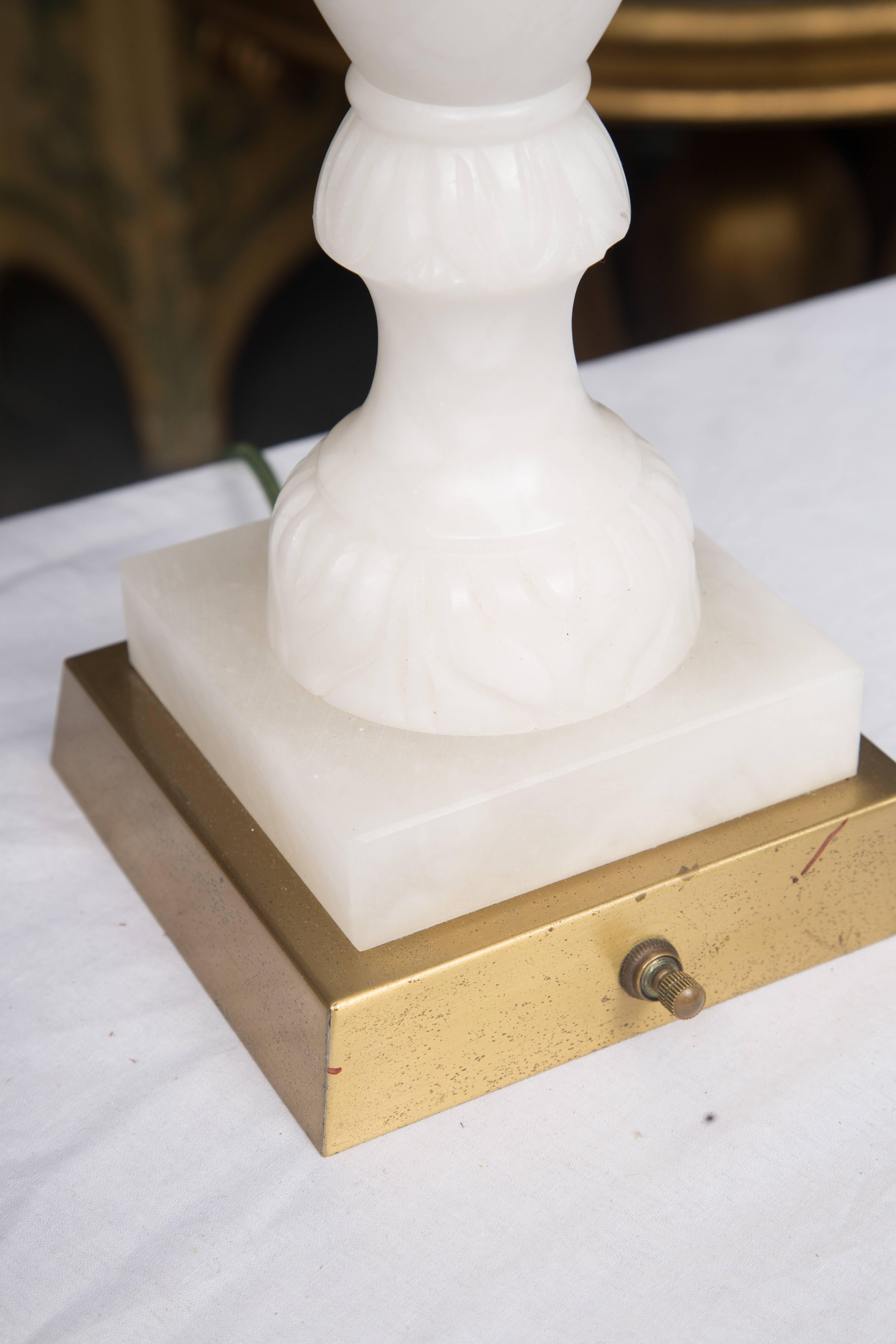 Hand-Carved Pair of White Marble Lamps