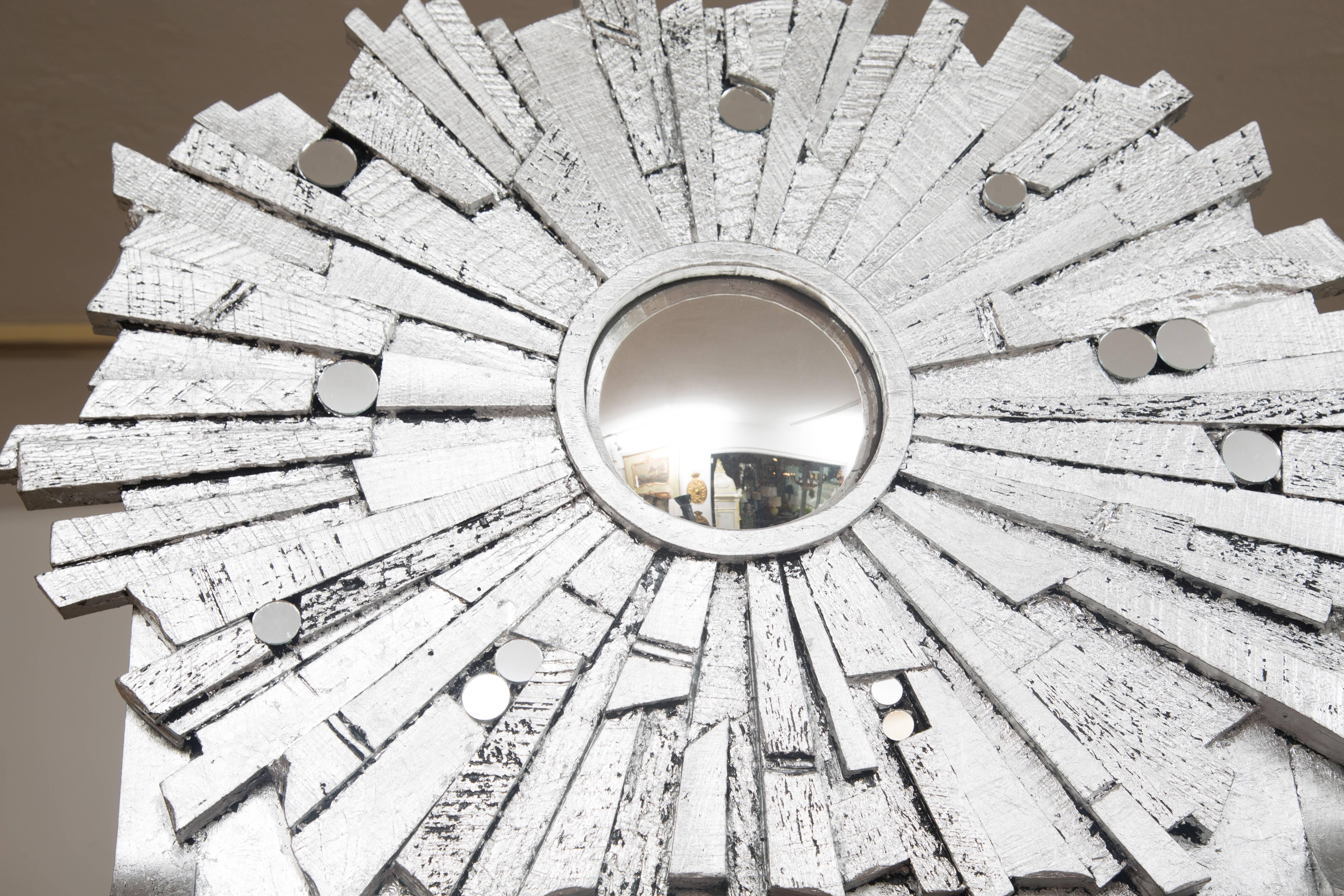 Pair of Contemporary Silvered Sunburst Mirror For Sale 1