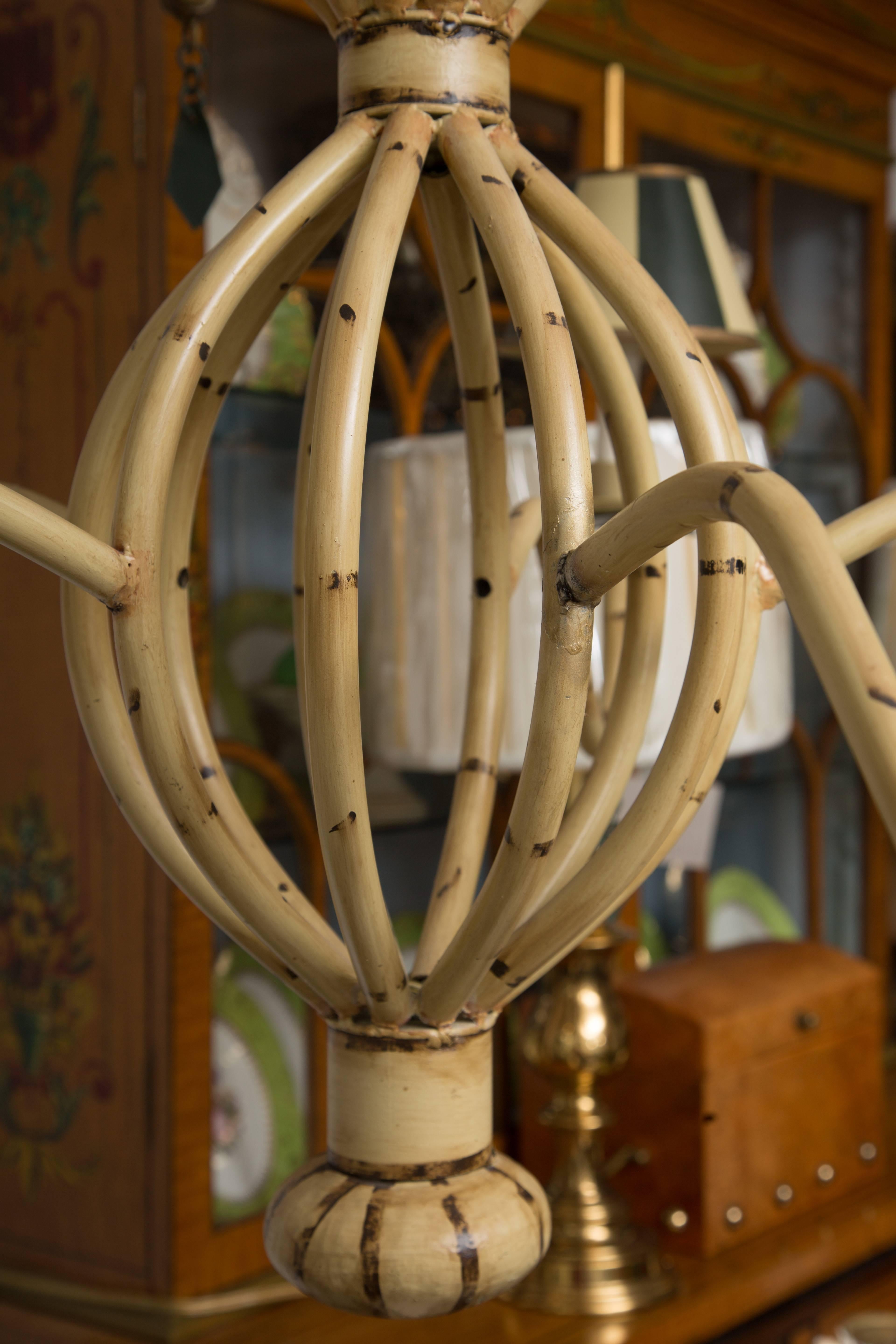 20th Century Polychrome Metal Ten-Light Faux Custom Bamboo Chandelier