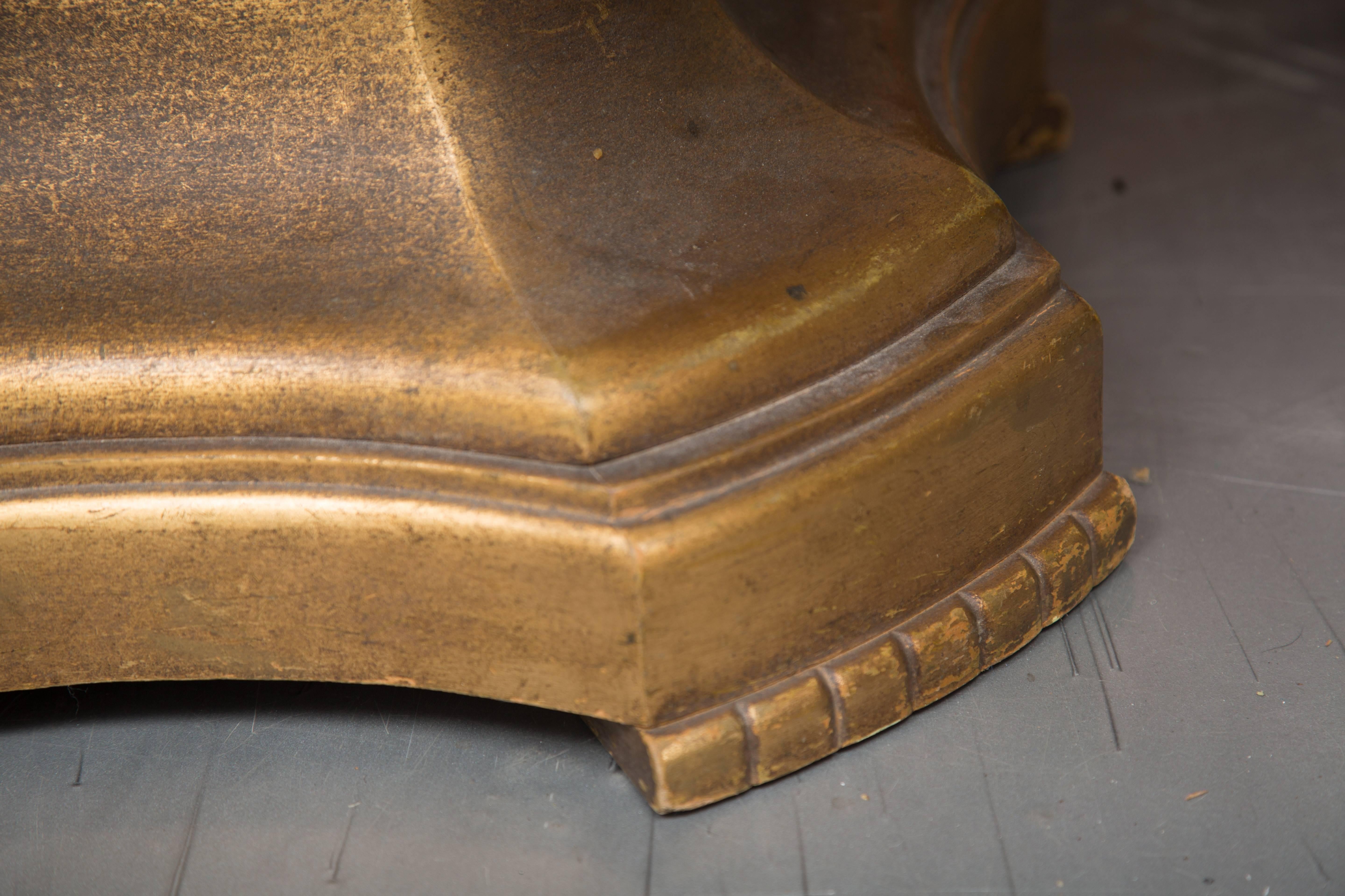 Wood Giltwood Center Table with Inlaid Black Granite Top