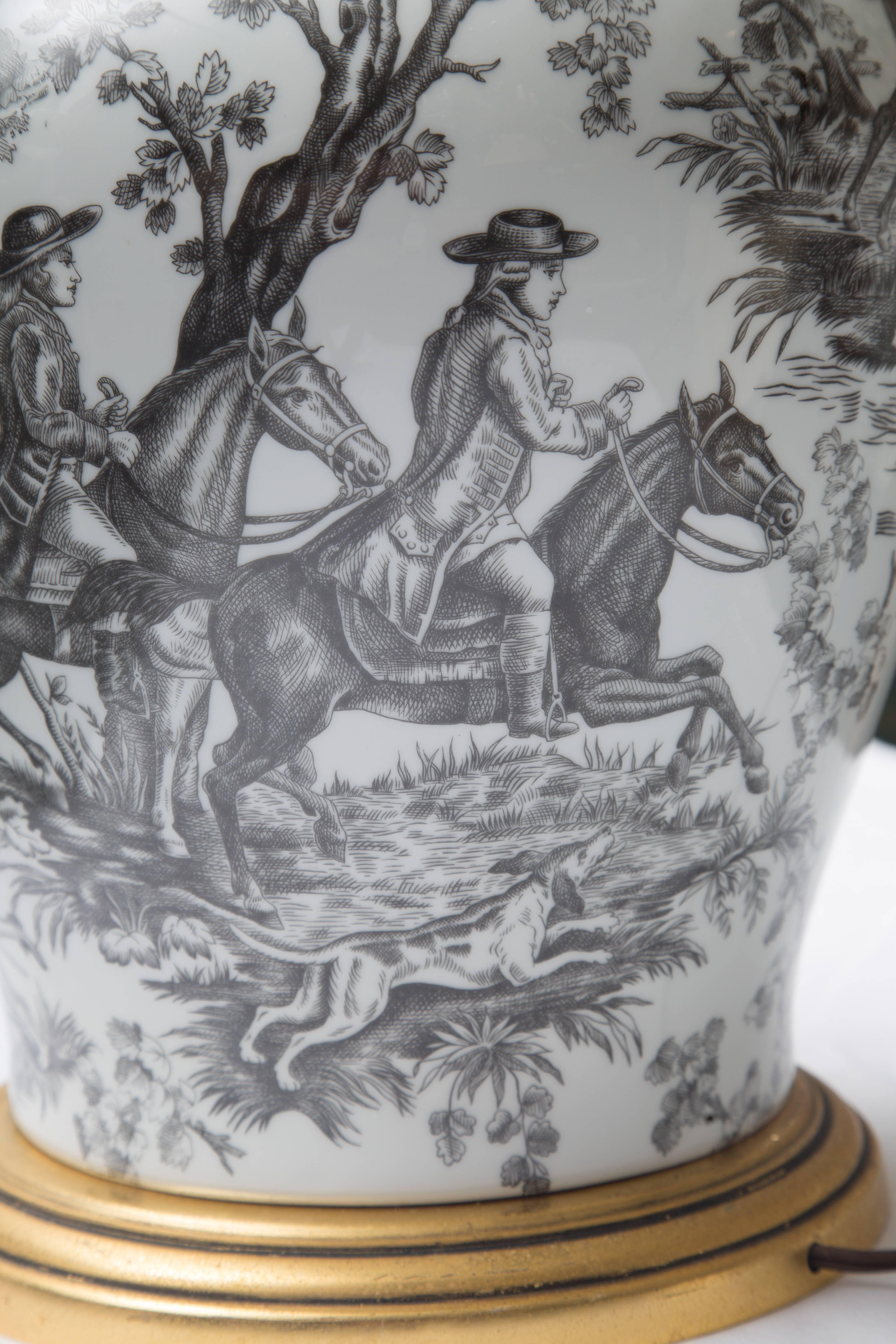 American Black and White French Toile Motif Lamp