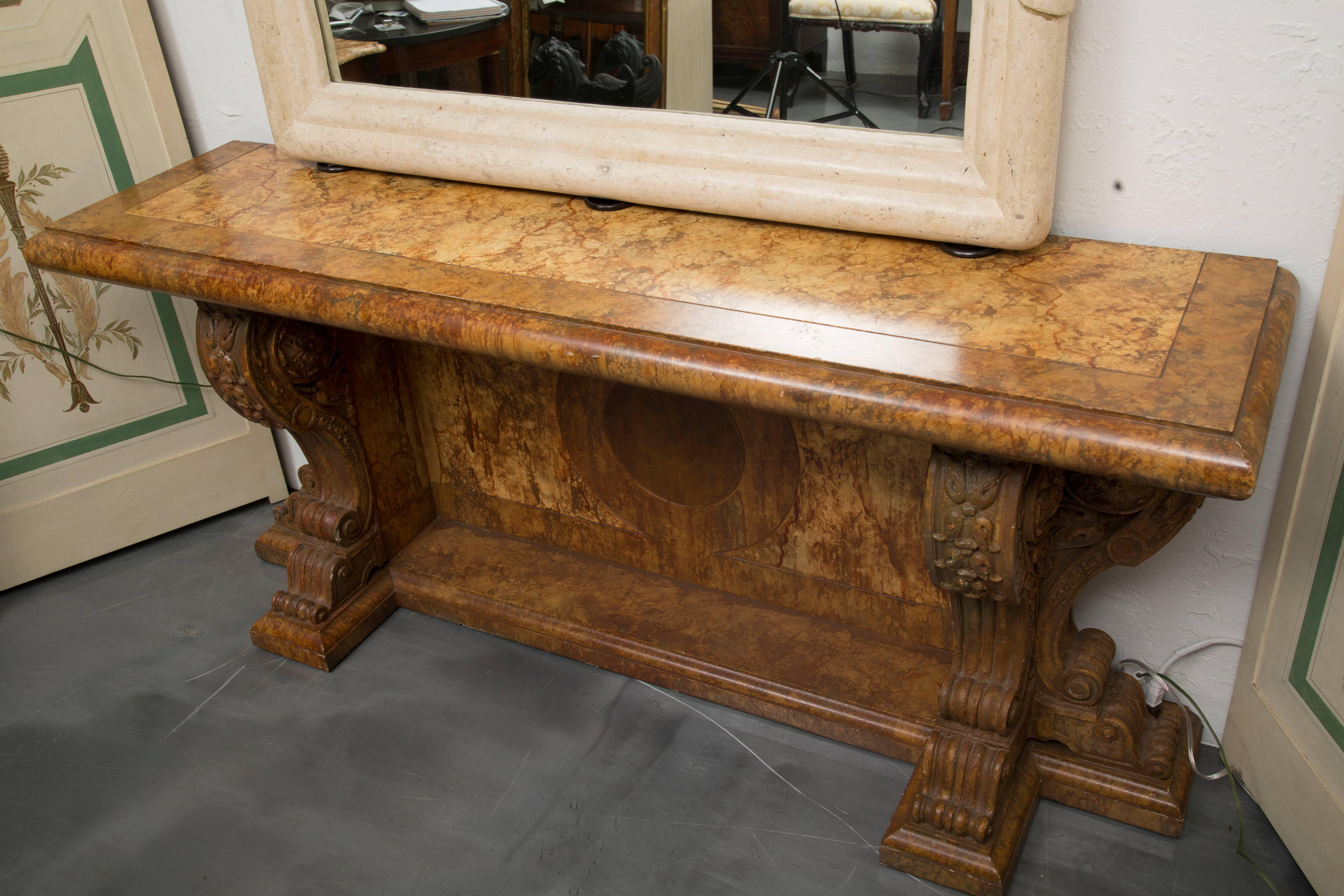 20th Century Stunning Faux Marble Italian Renaissance Style Console For Sale