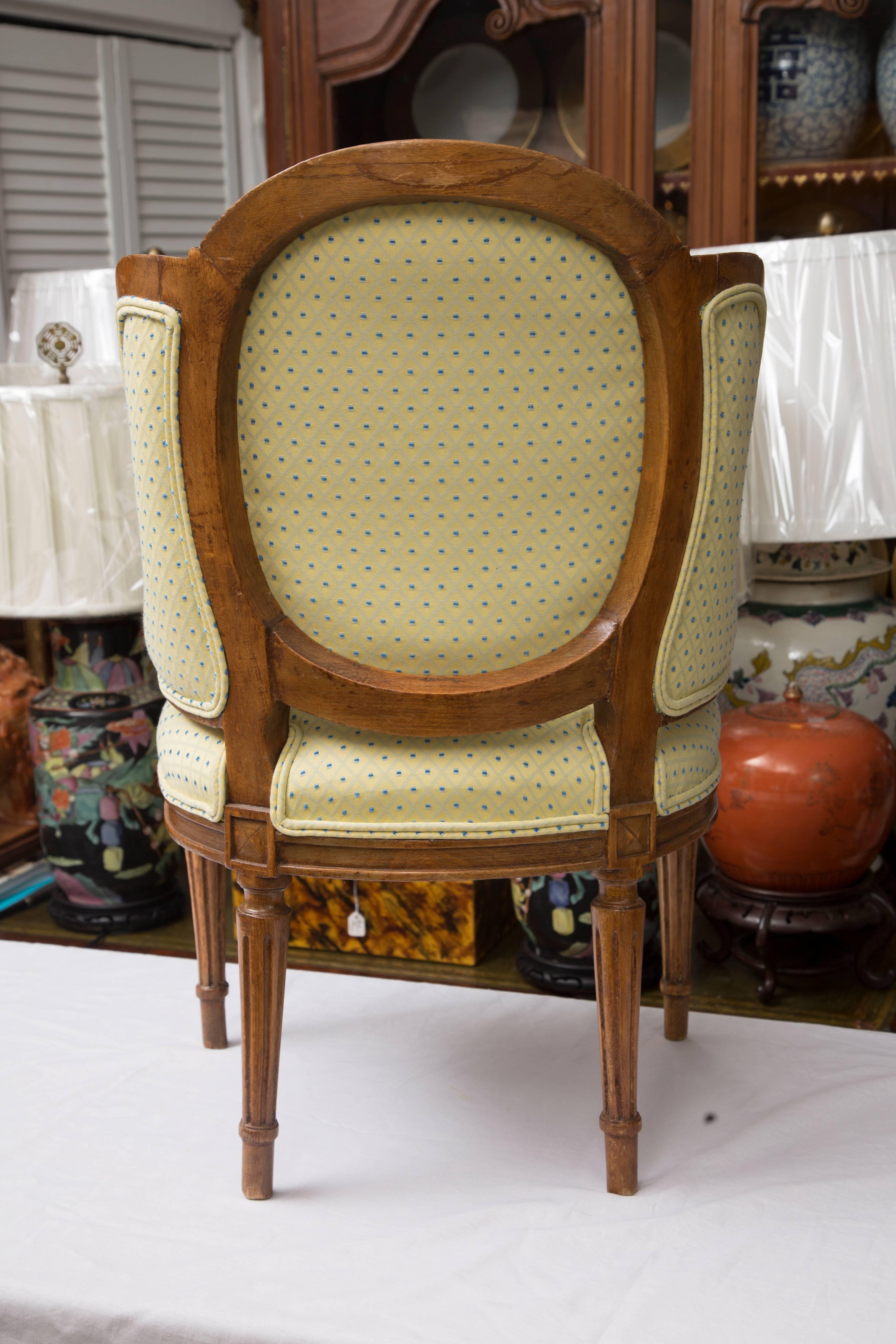 20th Century Pair of Diminutive Louis XVI Beechwood Wing Chairs