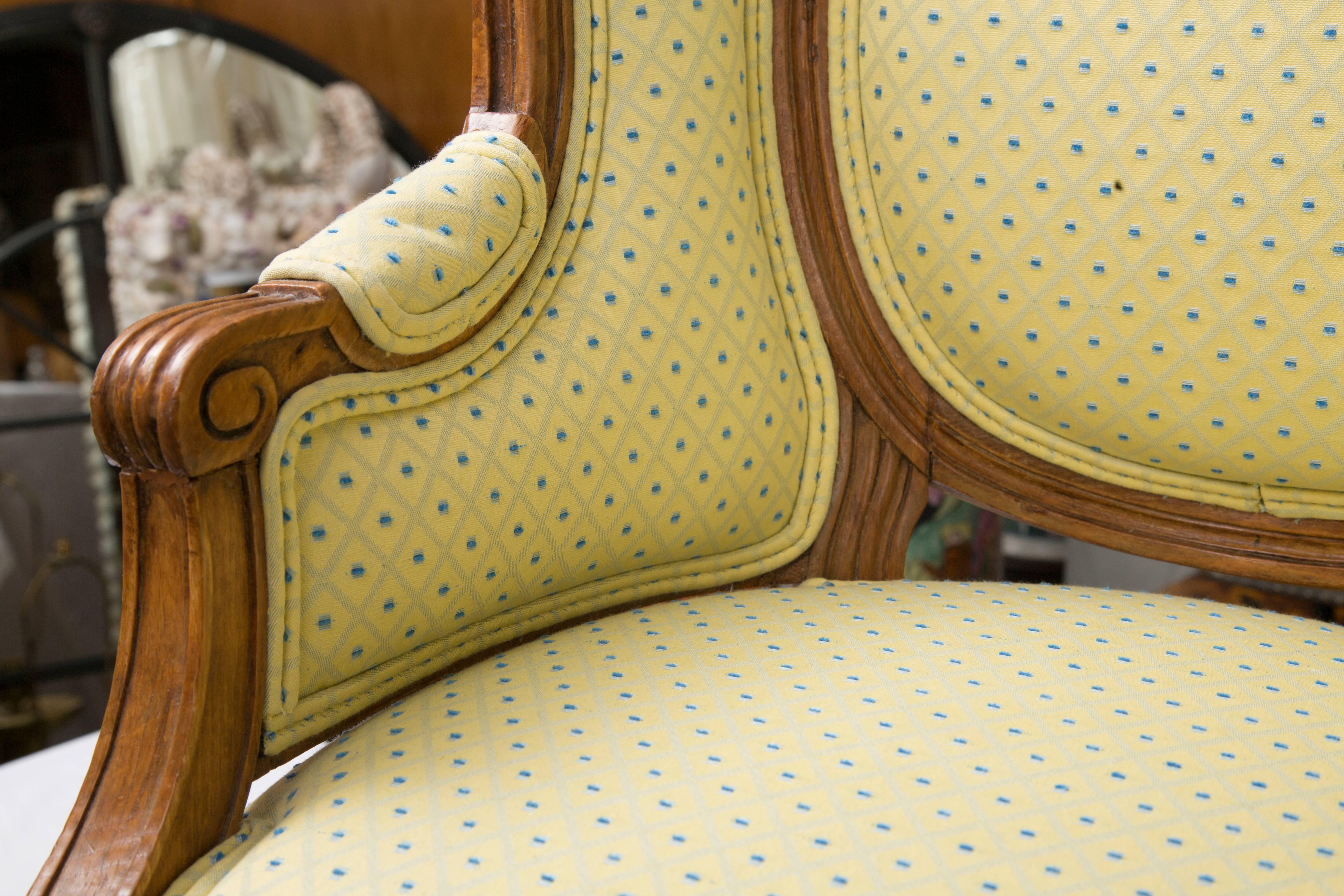 Upholstery Pair of Diminutive Louis XVI Beechwood Wing Chairs