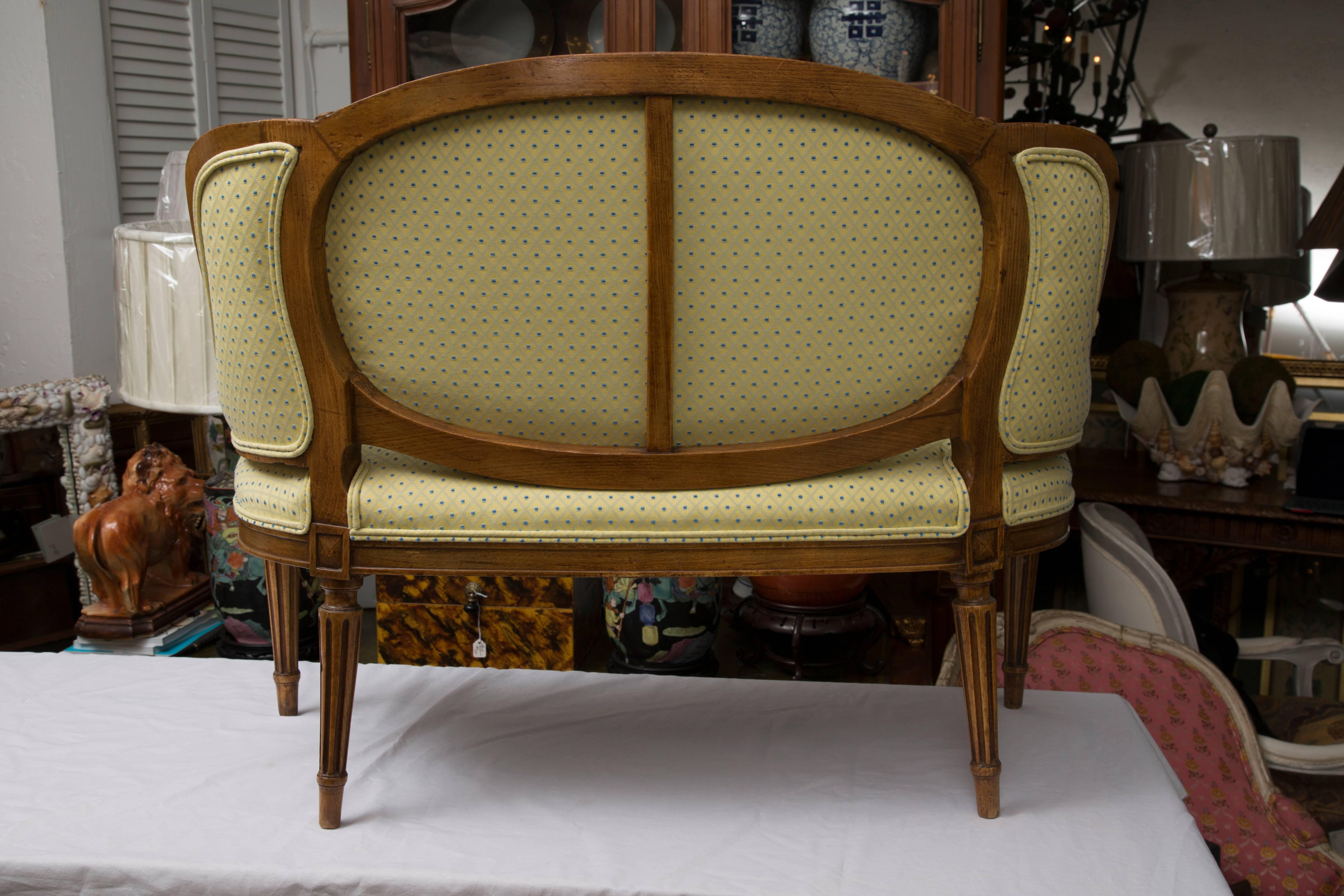 Stained Diminutive Louis XVI Style Upholstered Settee