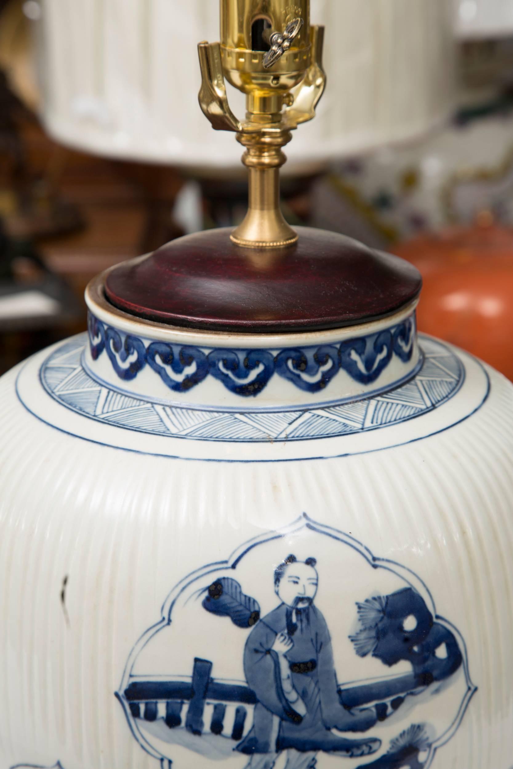 Glazed Chinese Blue and White Lamp