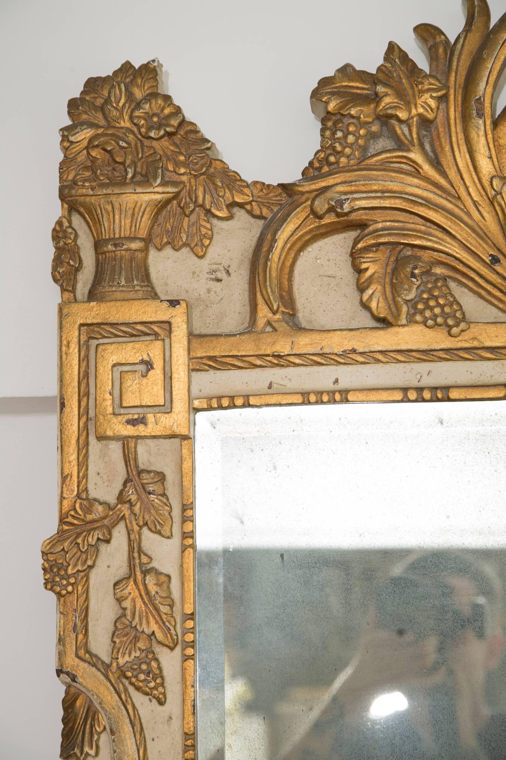 20th Century Louis XVI Style Parcel-Gilt and Cream-Painted Wall Mirror