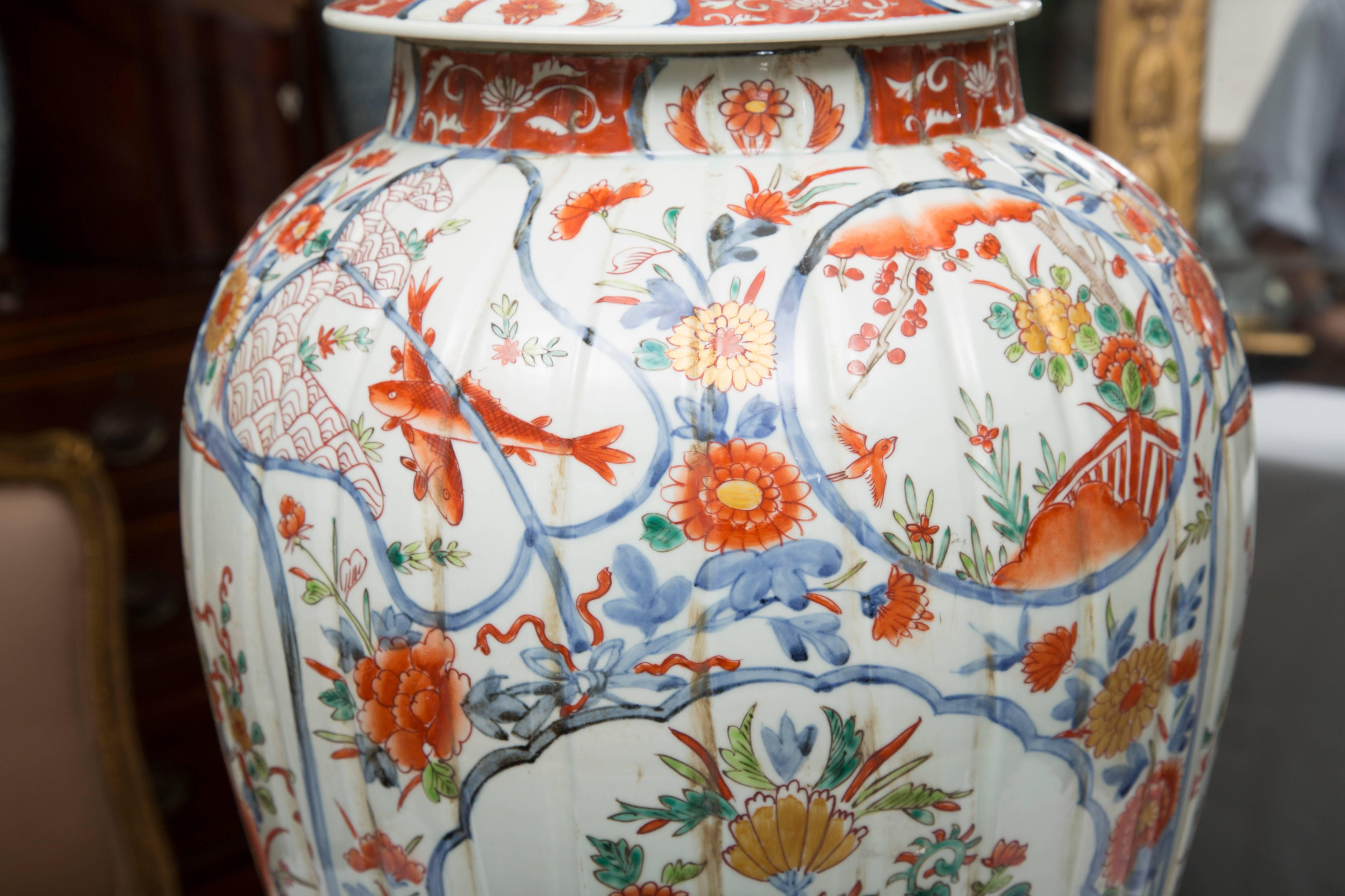 Pair of Chinese Palace Lidded Imari Urns 1