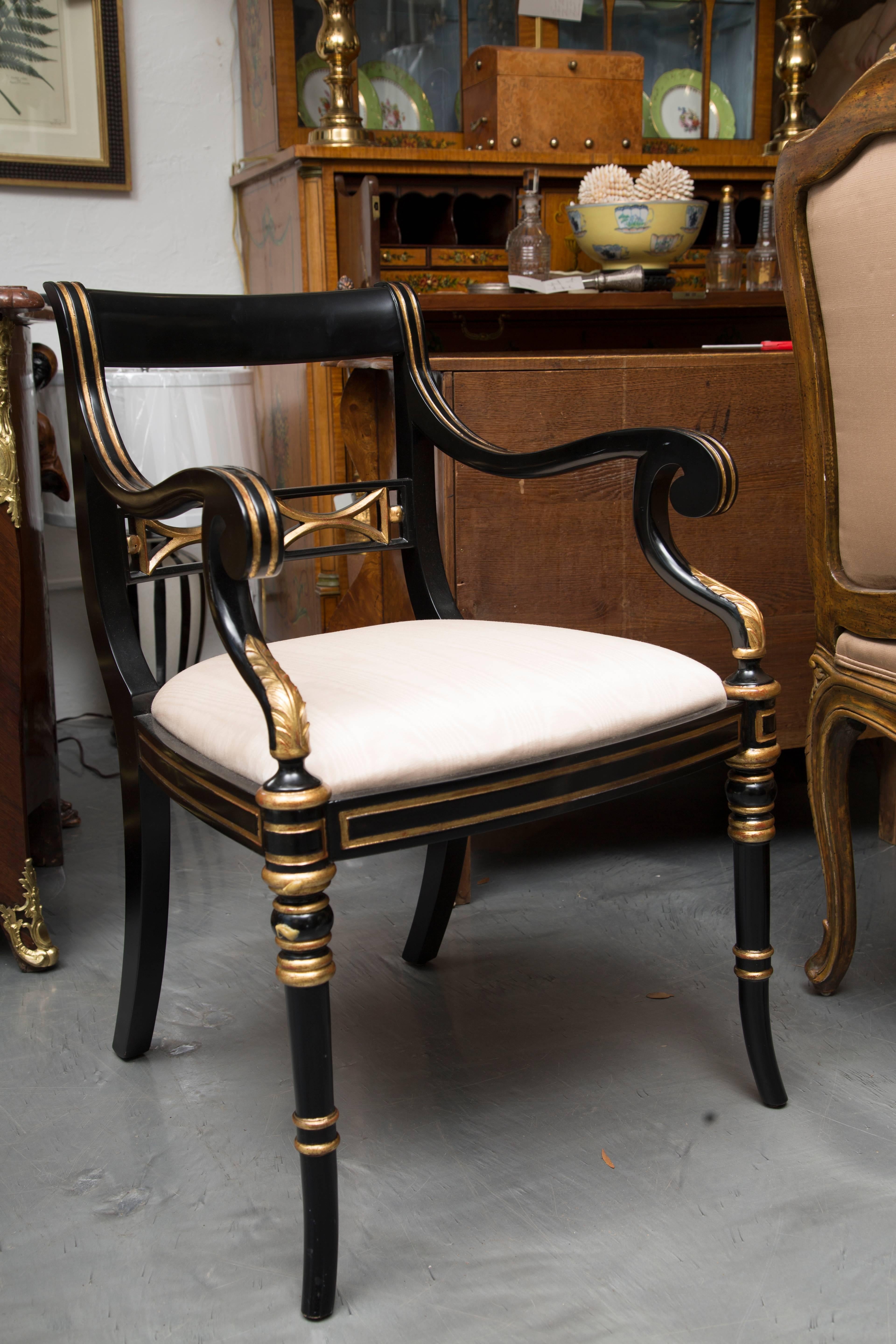 Pair of Regency Style Ebonized and Parcel Gilt Armchairs 2