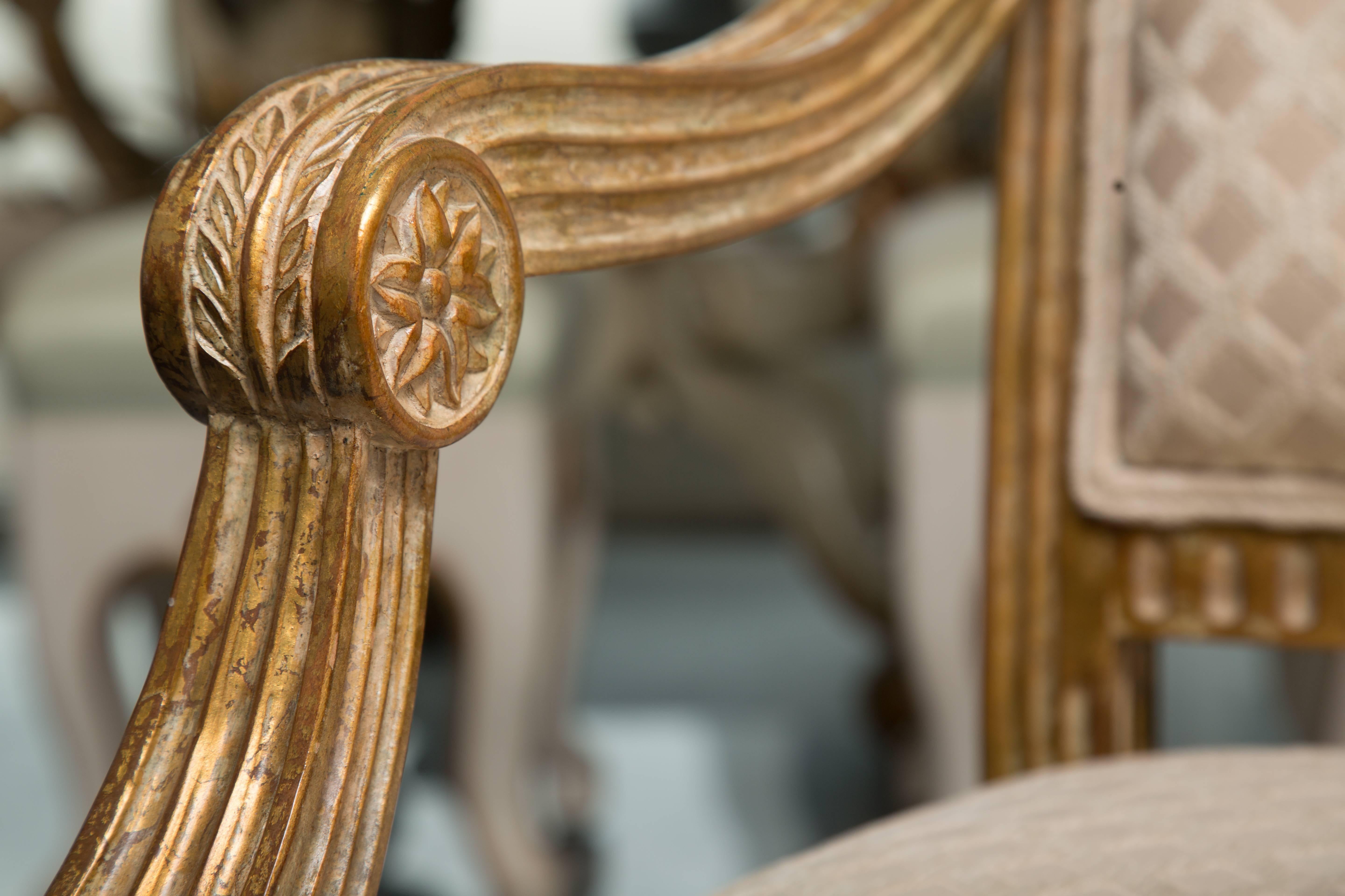 Pair of Stylized Louis XVI Gilt Armchairs In Good Condition In WEST PALM BEACH, FL