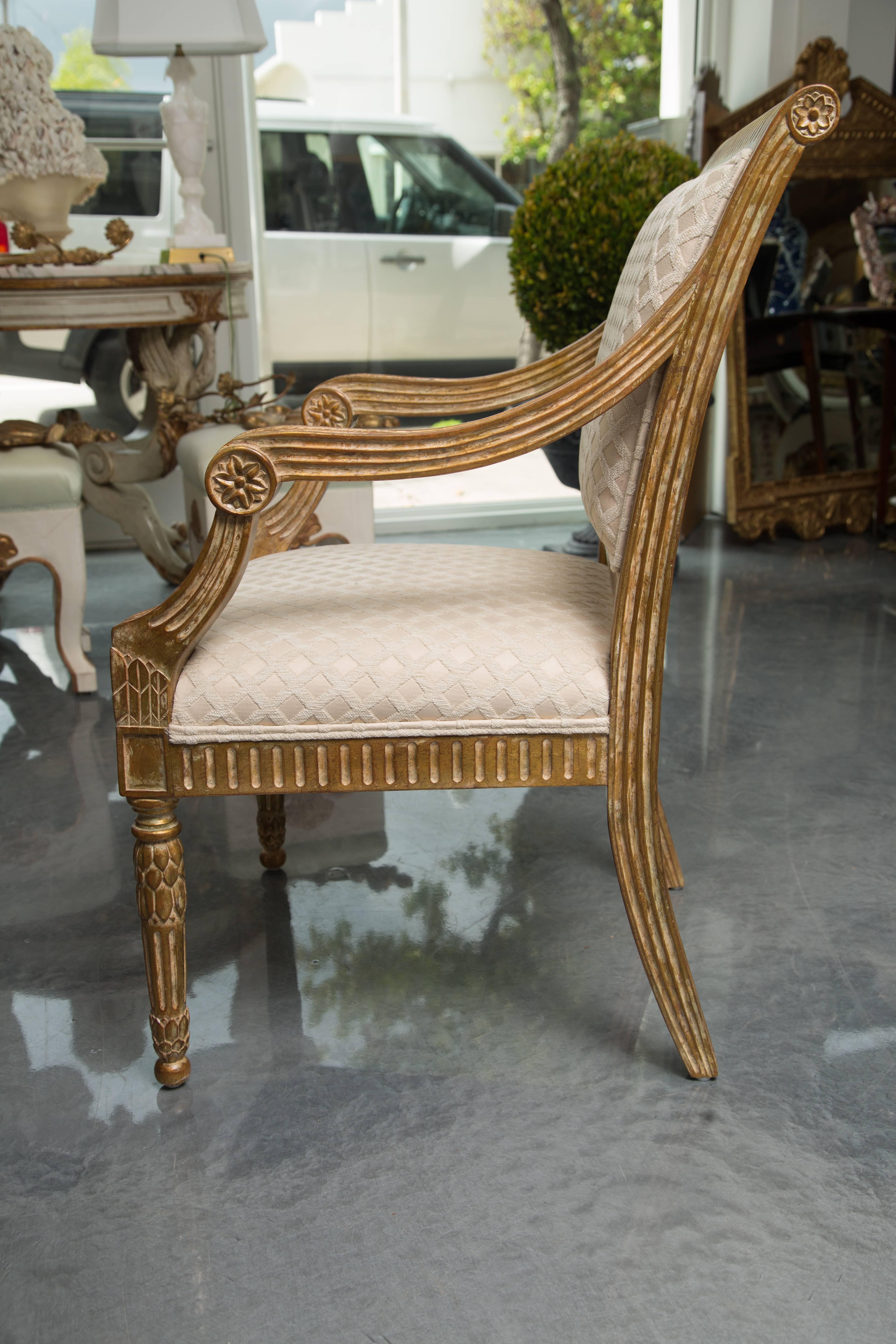 Pair of Stylized Louis XVI Gilt Armchairs 1