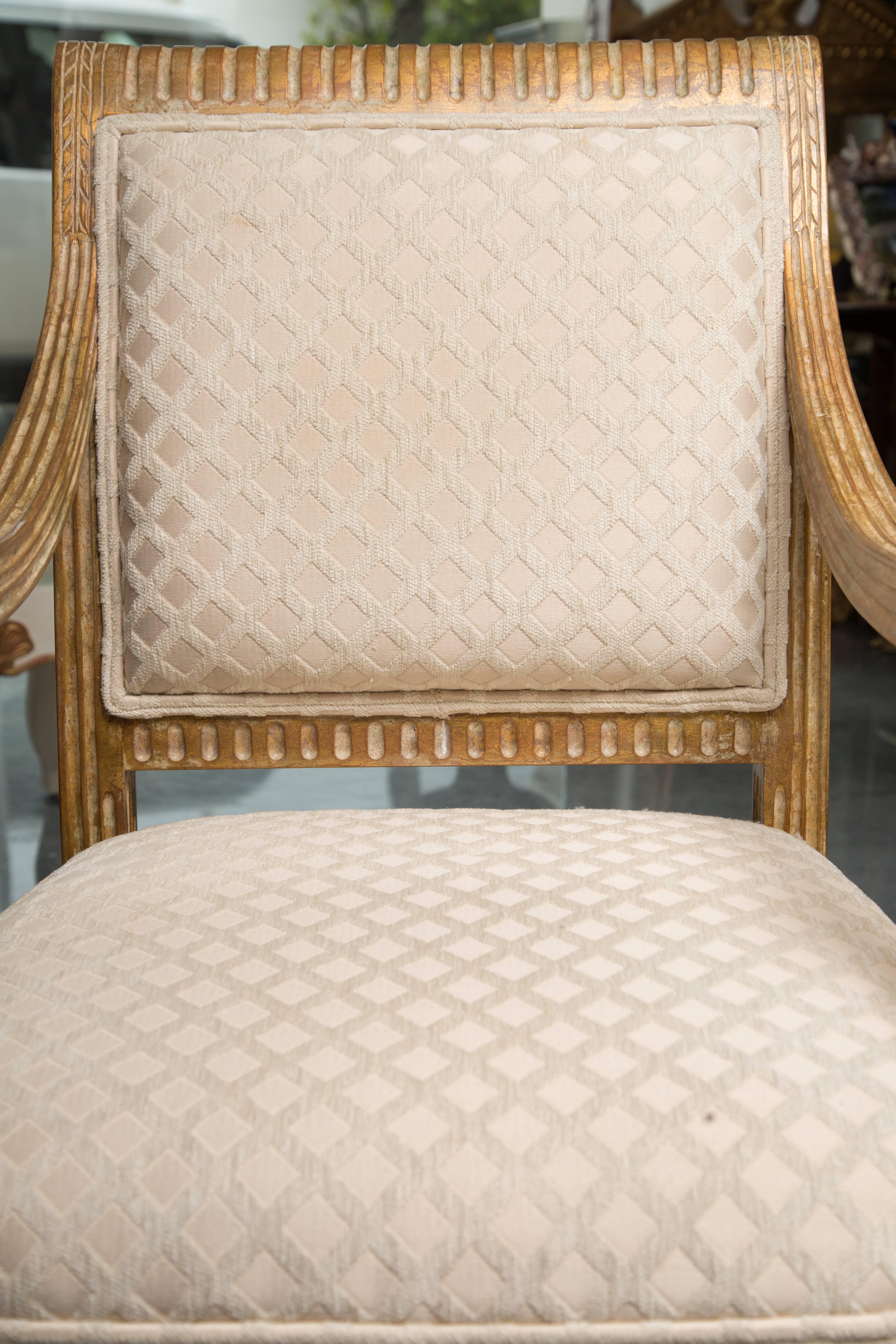 20th Century Pair of Stylized Louis XVI Gilt Armchairs