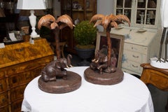 Pair of Composition Elephant with Palm Tree Table Bases