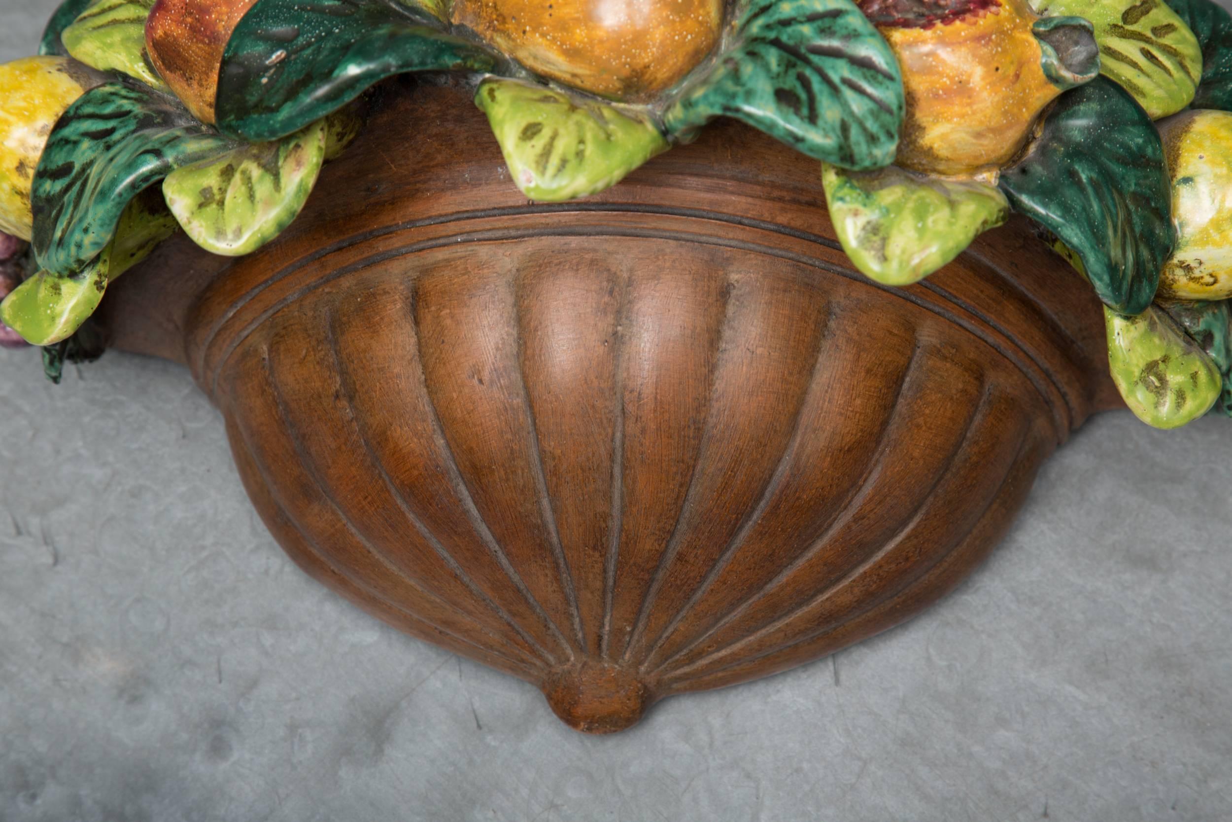 Other Pair of Italian Terracotta Wall Pockets with  Glazed Fruit Decoration  For Sale