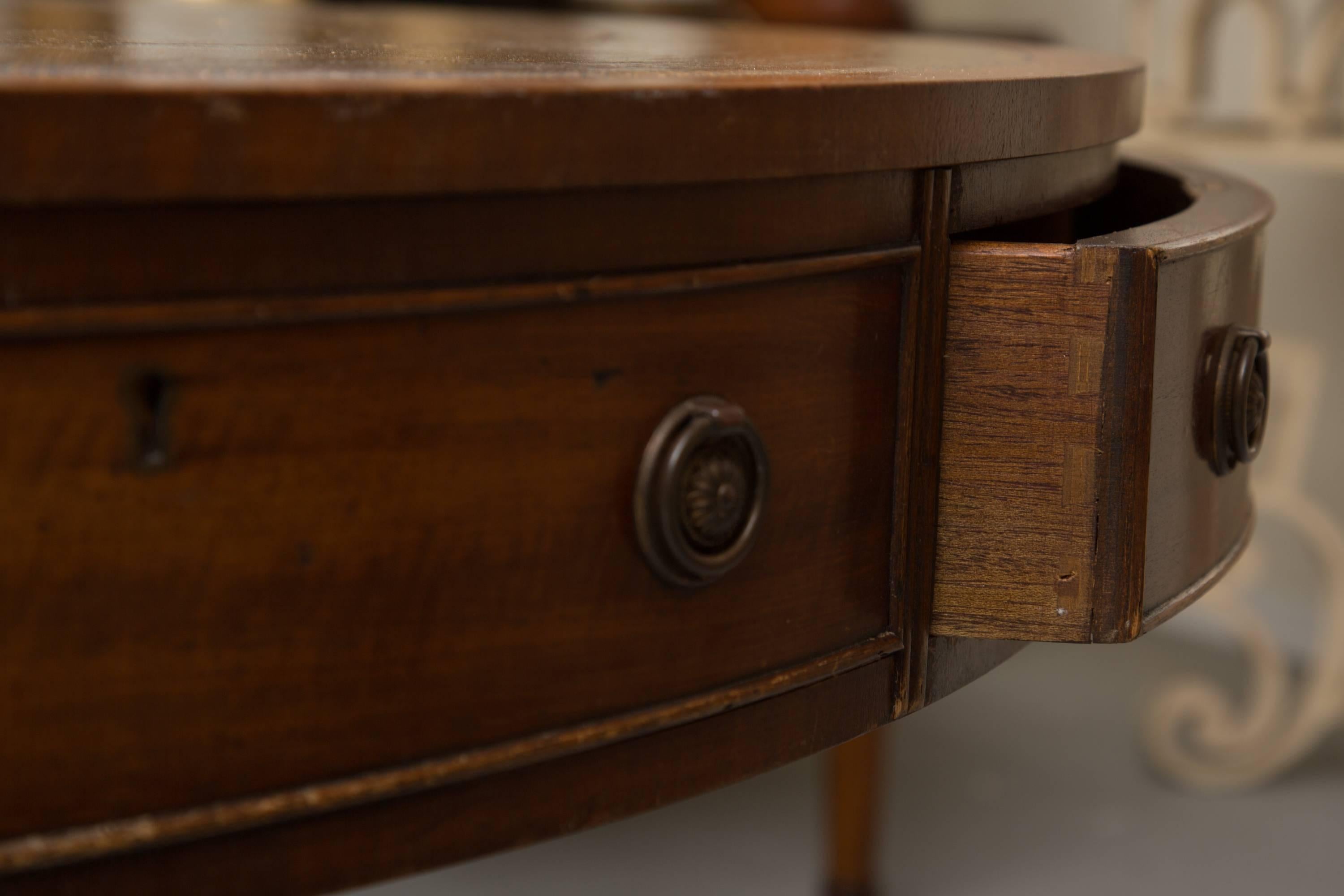 English Mahogany Drum Table with Leather Inset 3