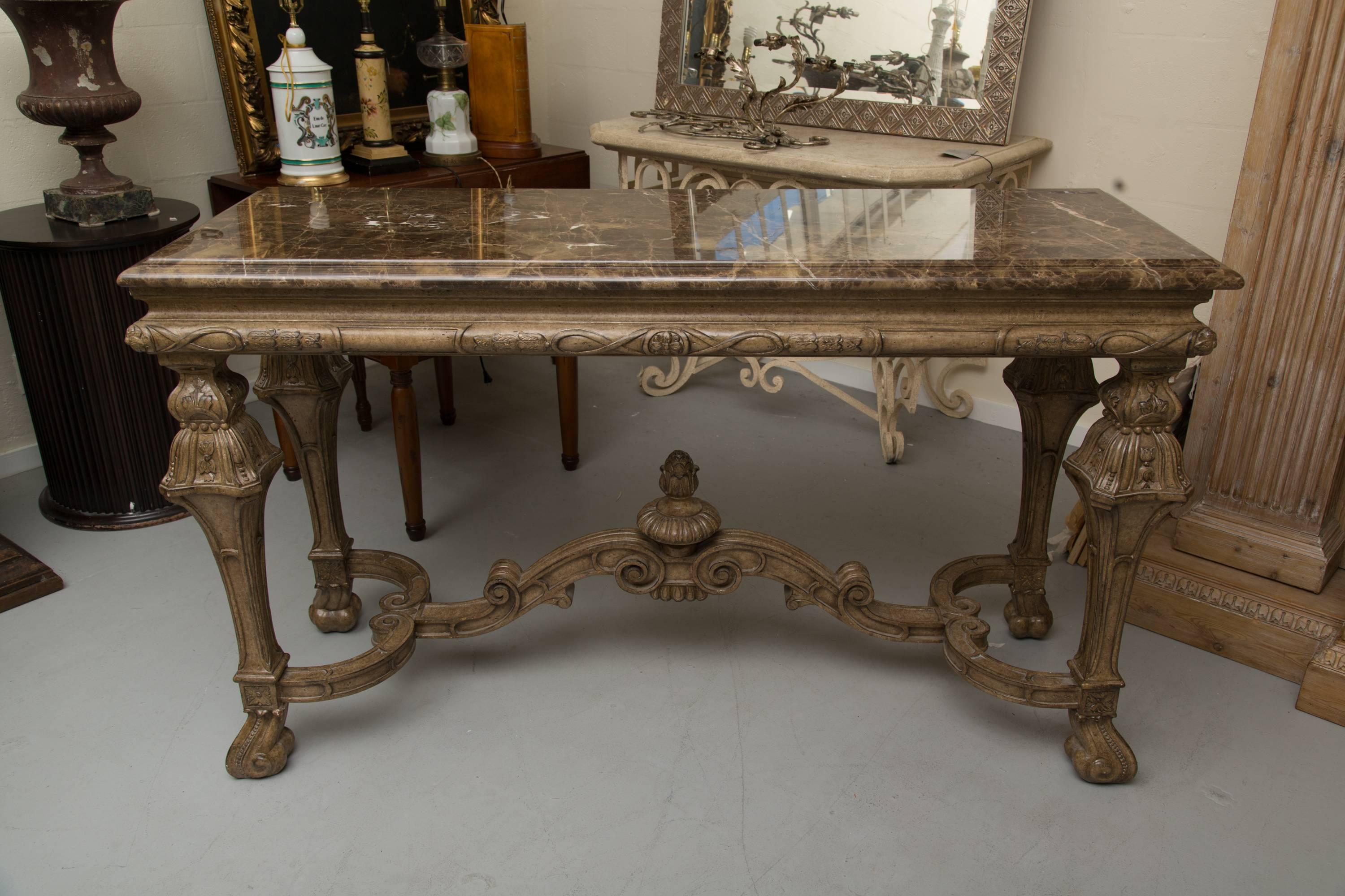 Italian Renaissance Style Console Table with Marble Top 1