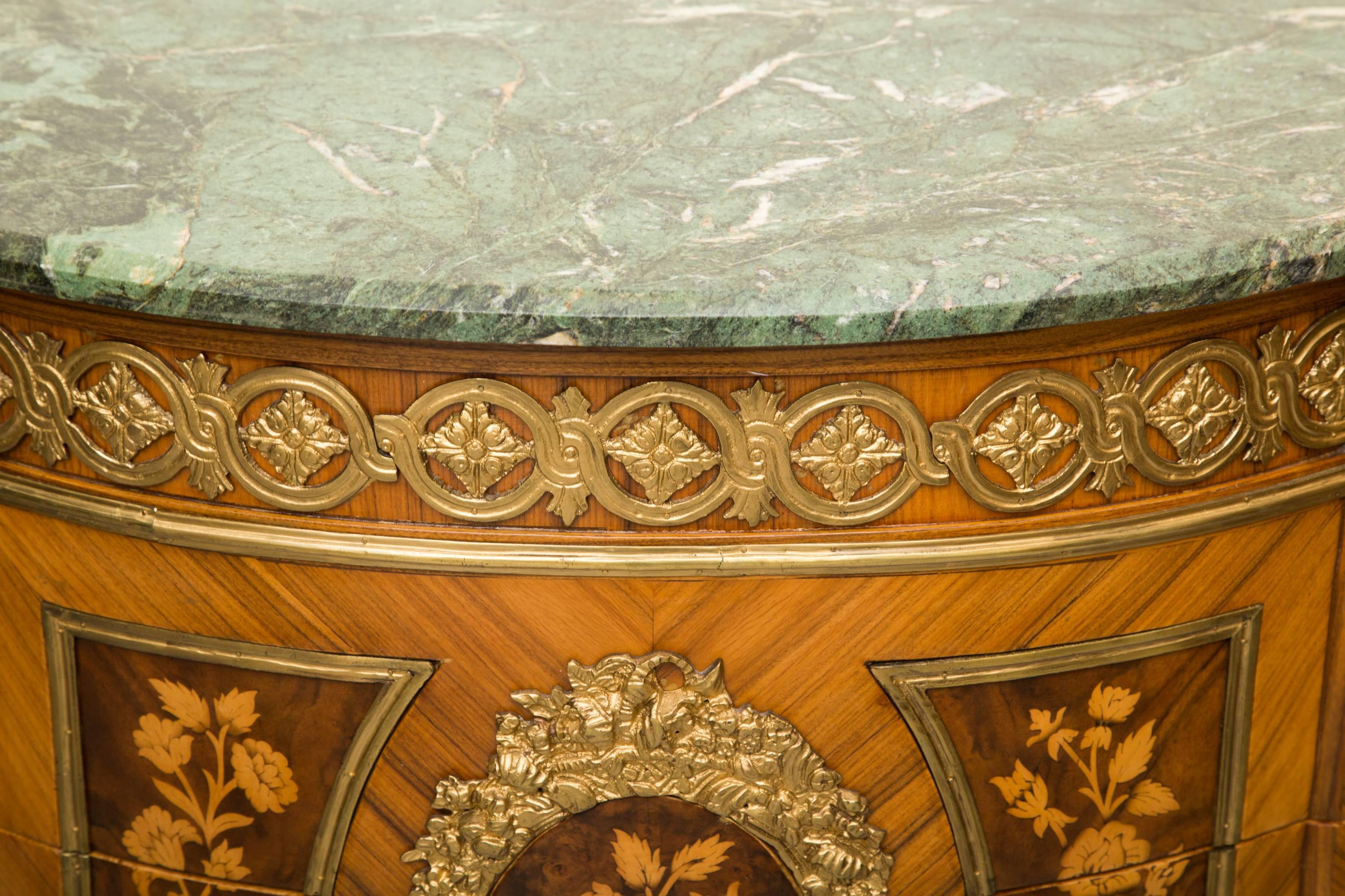 Marble Louis XVI Transitional Style Inlaid Commode