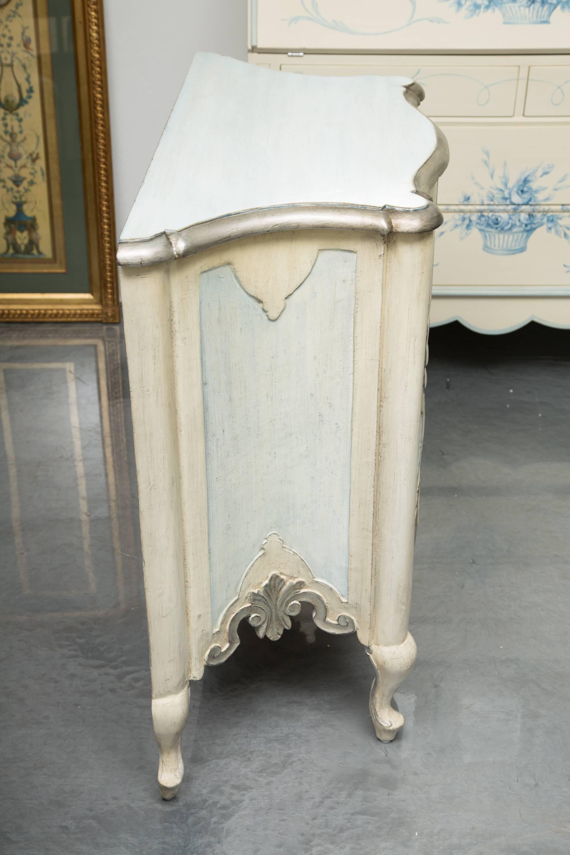 Italian Pair of Serpentine Painted Venetian Cabinets