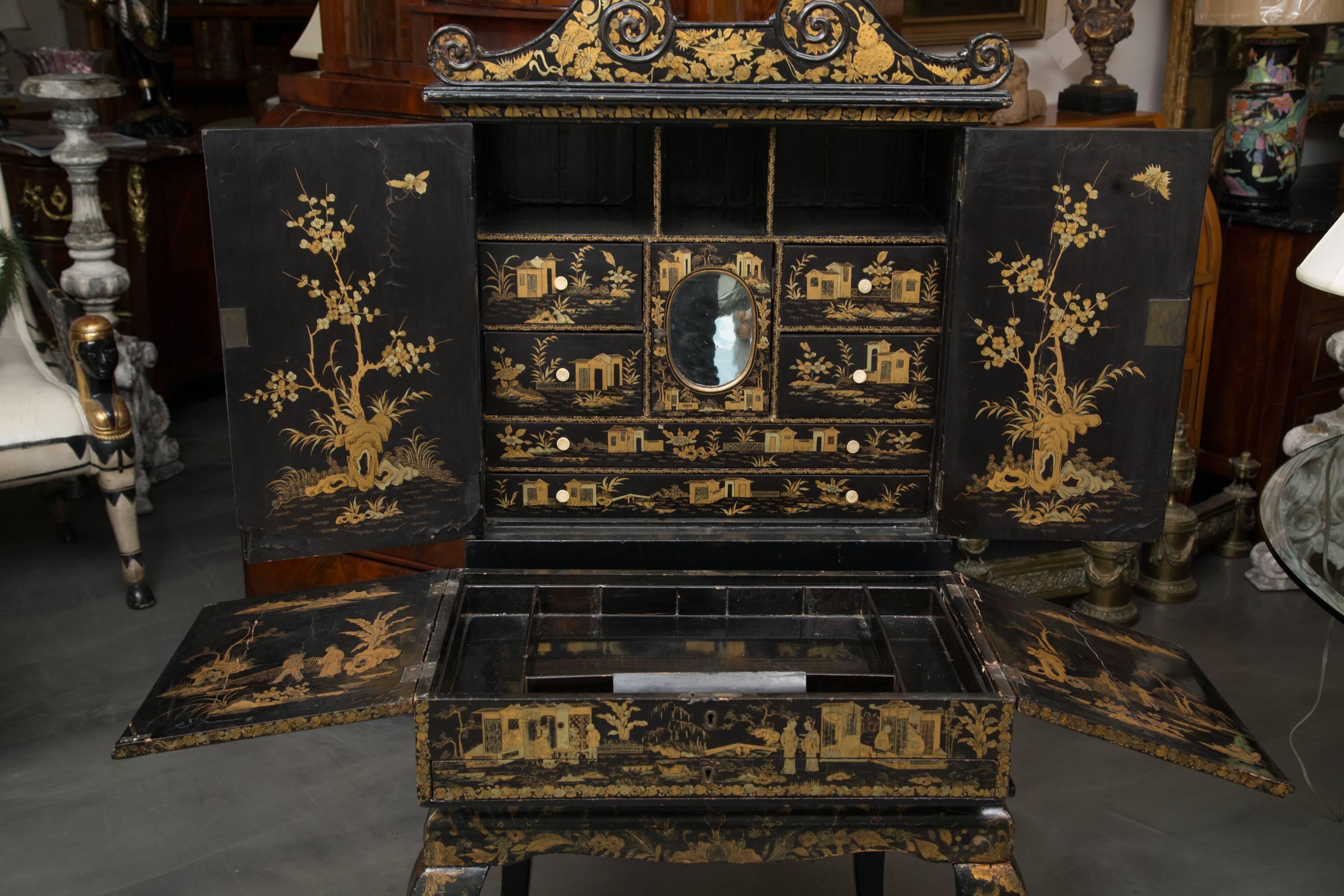 19th Century English Queen Anne Chinoiserie Chest on Stand For Sale 1