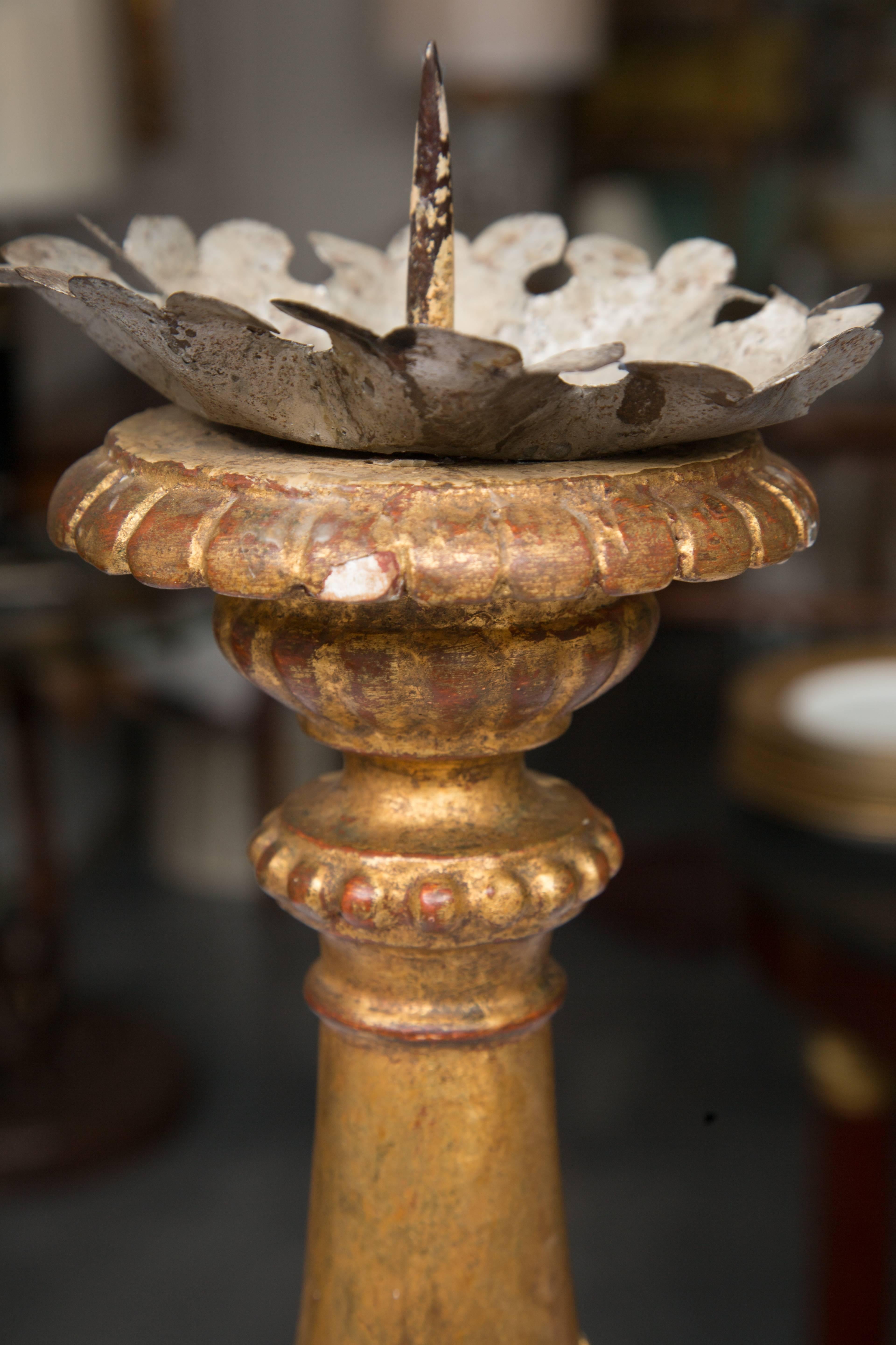 A Pair of Italian Carved Giltwood Pricket Sticks, 19th Century 1
