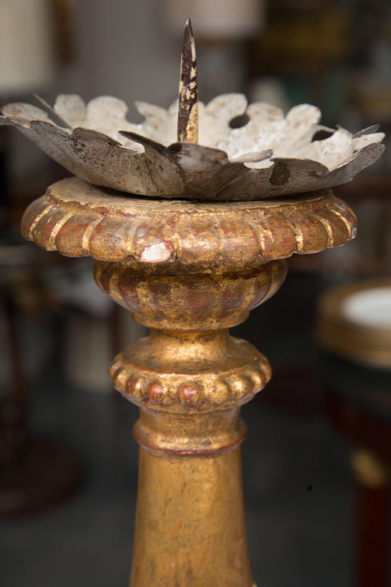 A Pair of Italian Carved Giltwood Pricket Sticks, 19th Century For Sale 2