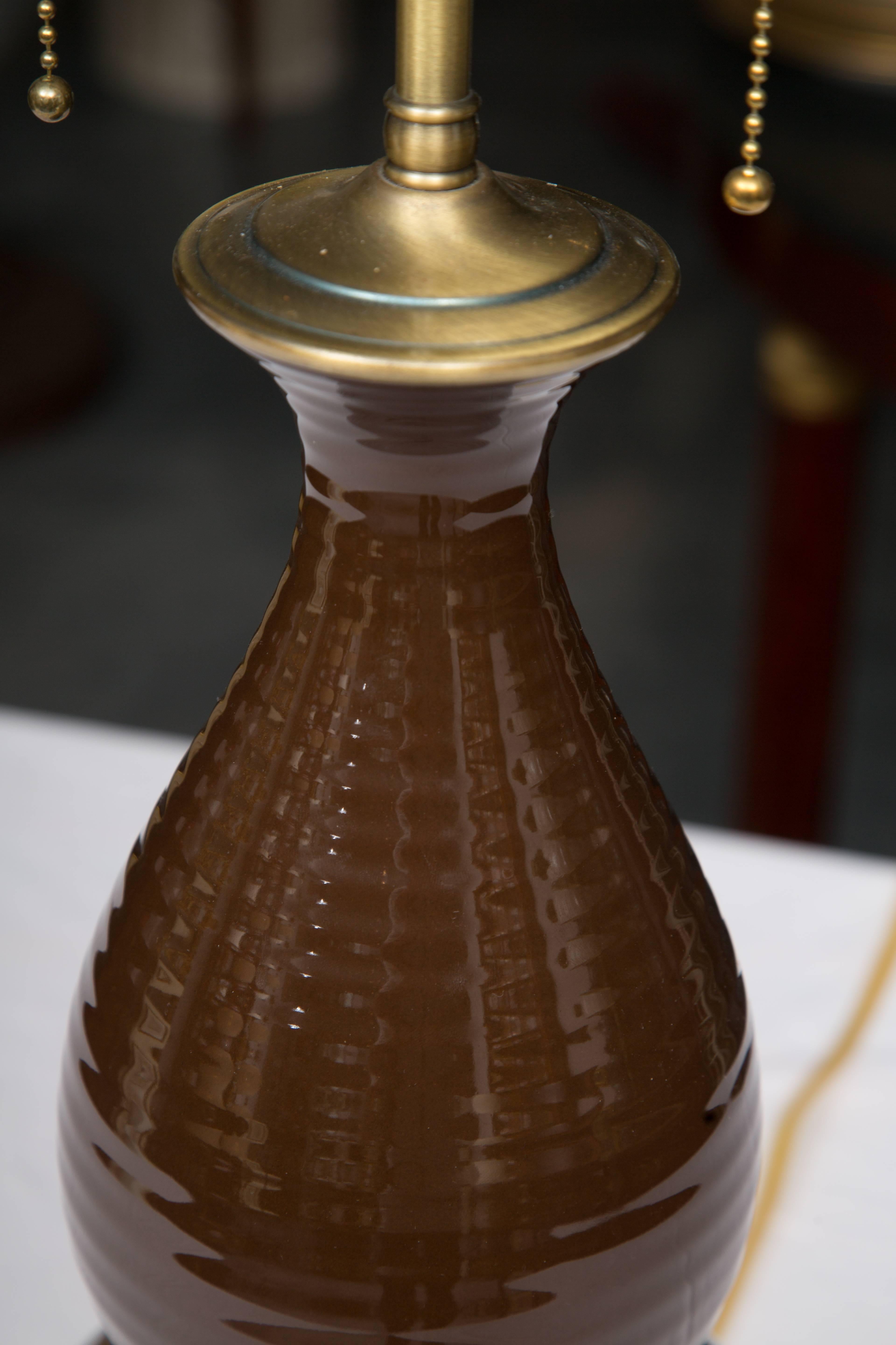 Other Pair of Chocolate Brown Double Gourd Table Lamps