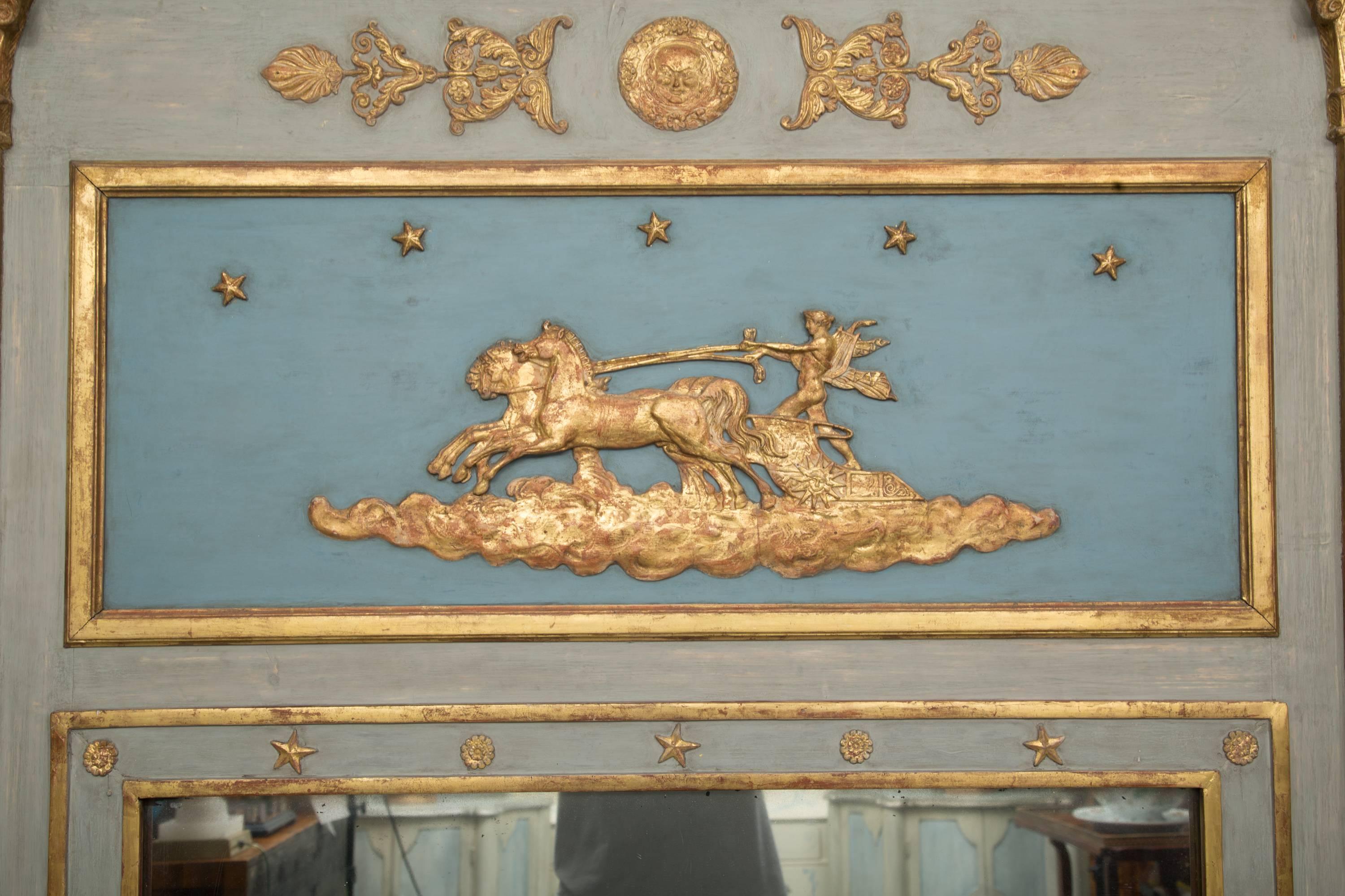 19th Century French Blue Painted and Parcel Gilt Trumeau 3