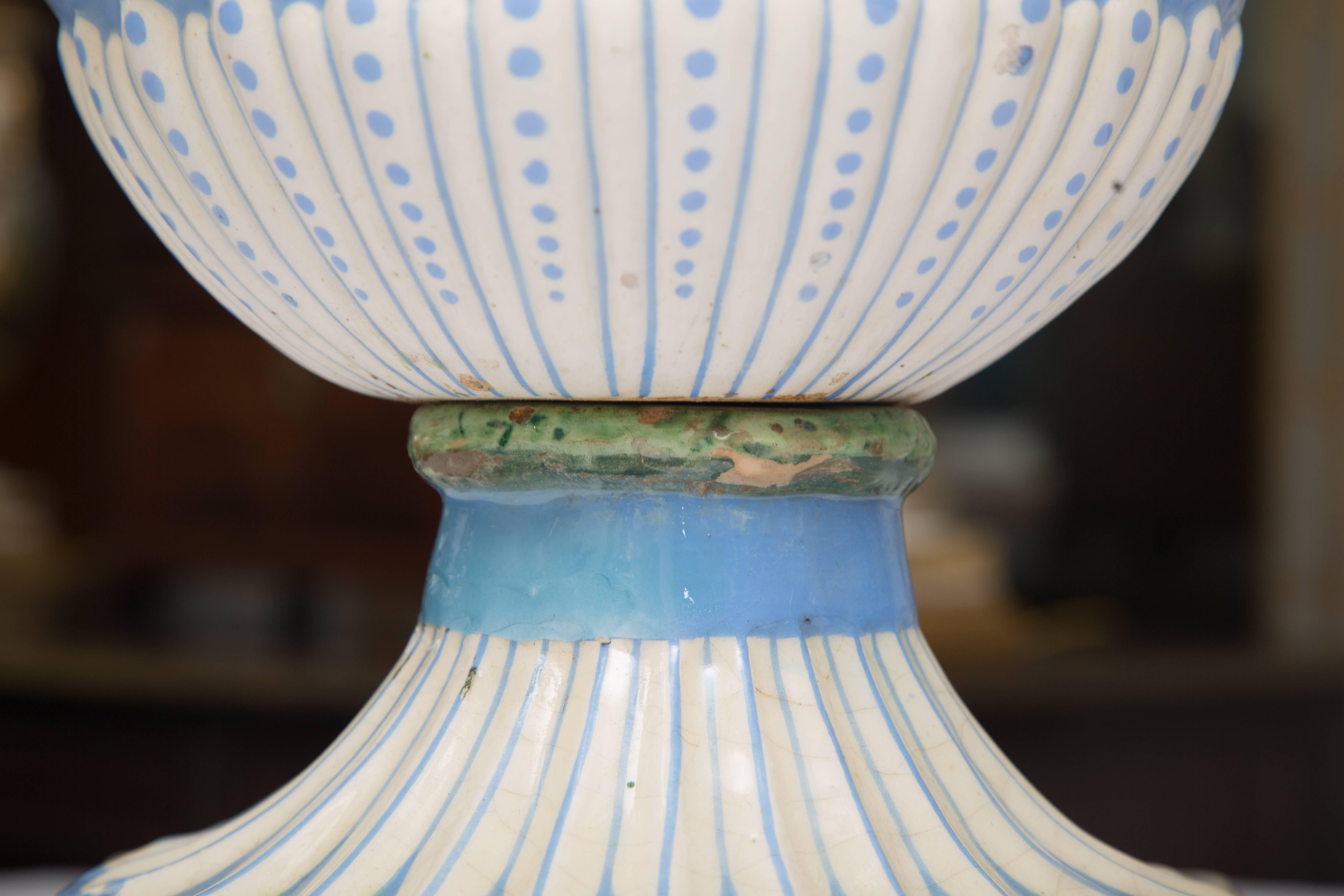 Other 19th Century Della Robbia Italian Hand-Painted and Glazed Lidded Urn For Sale