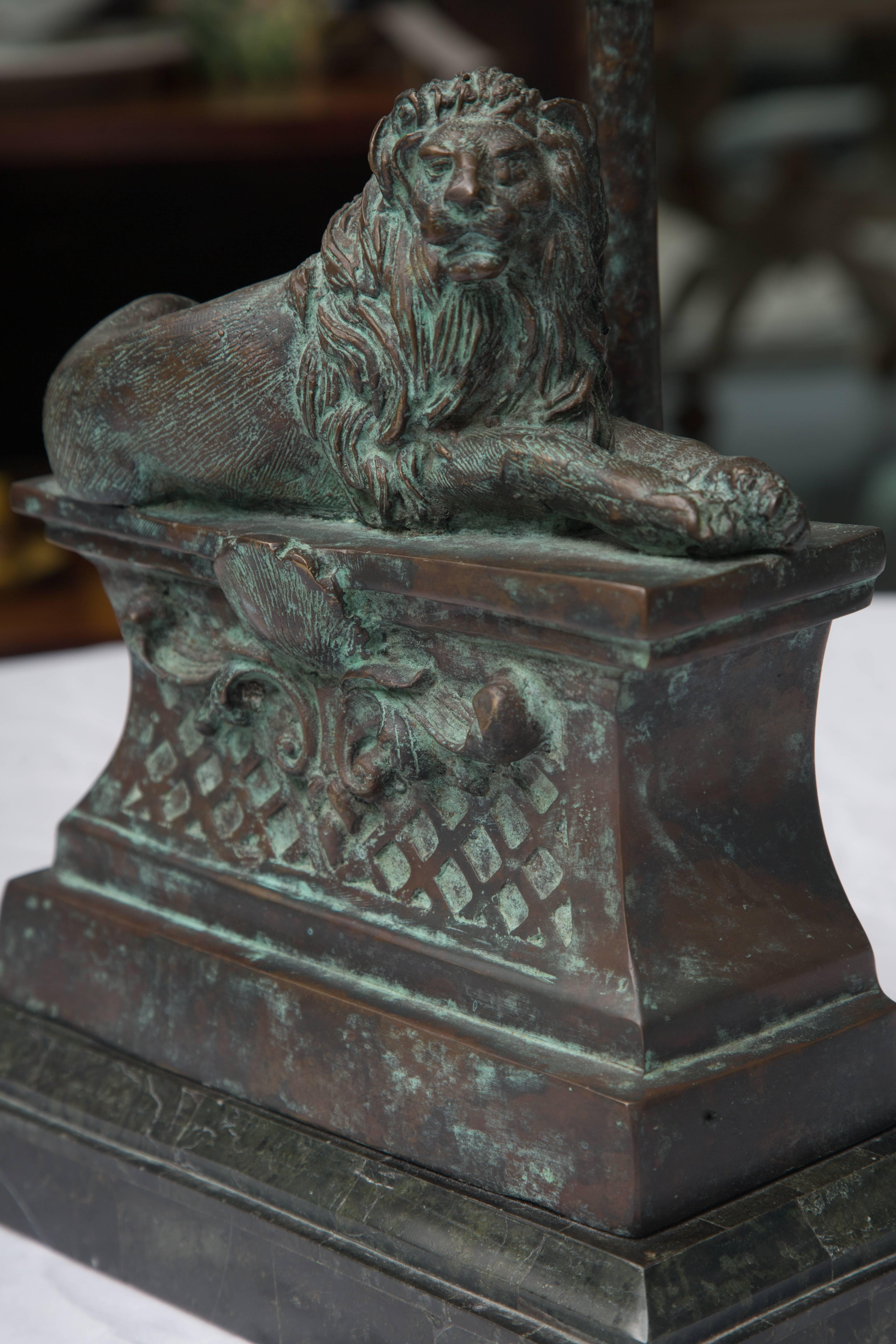Impressive Iron Lion Mounted on Marble Base In Good Condition In WEST PALM BEACH, FL